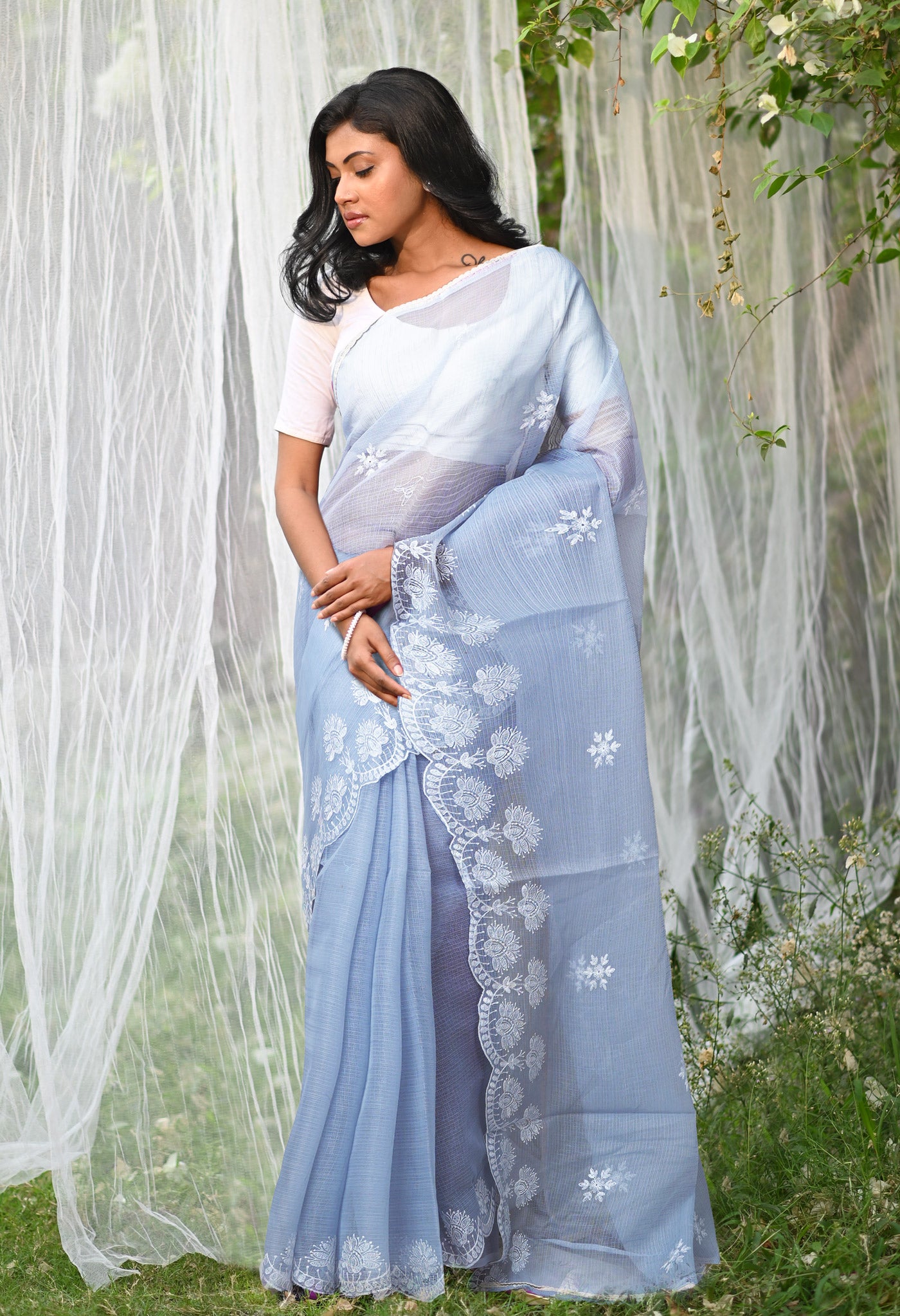 Grey Pure Emboridery Kota Saree-UNM82483