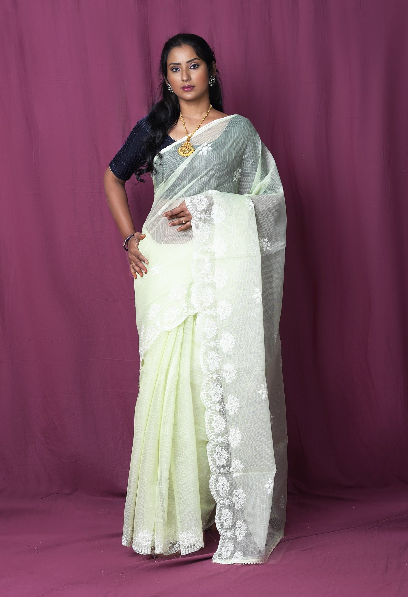 Green Pure Emboridery Kota Saree-UNM82485