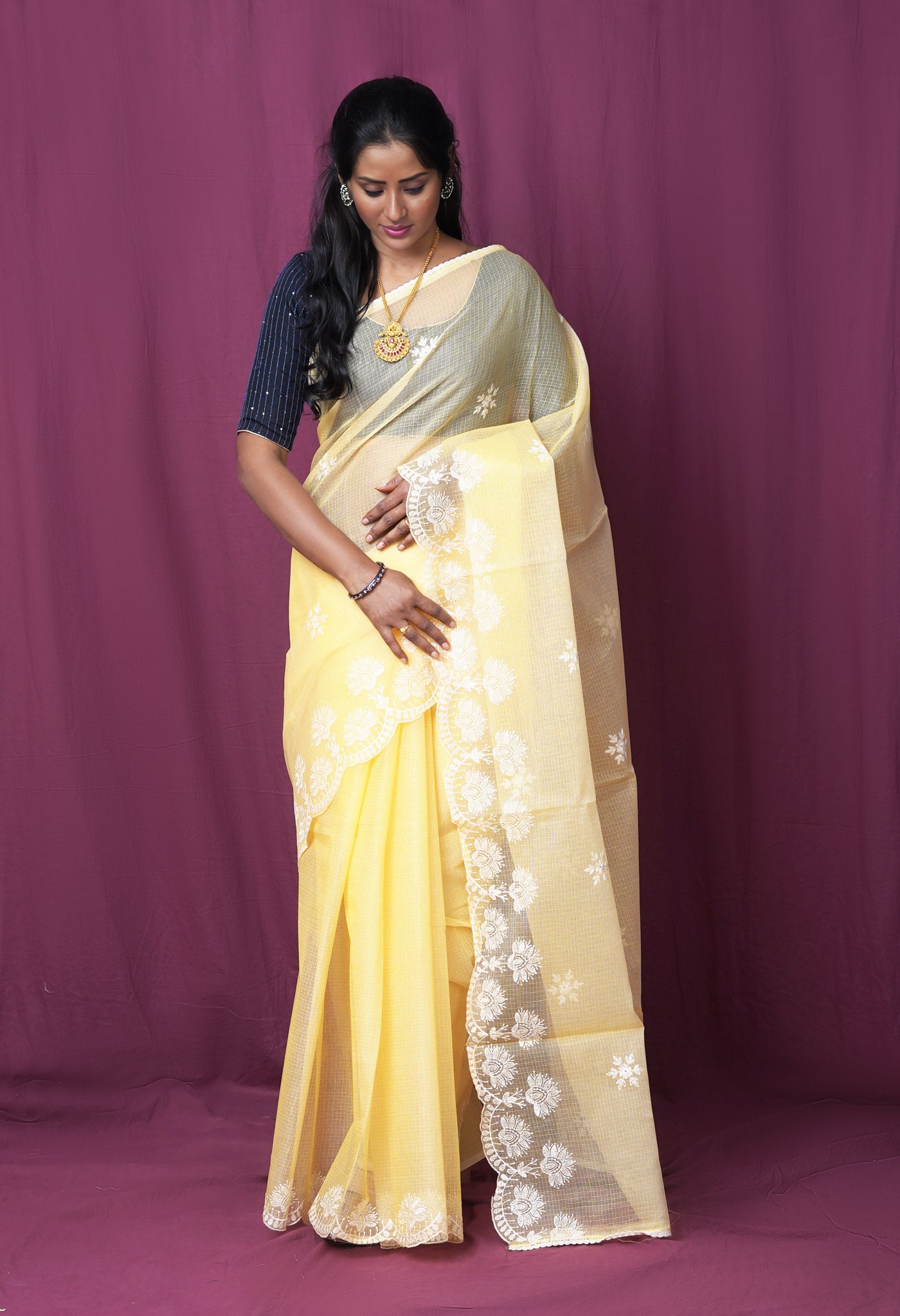 Orange Pure Emboridery Kota Saree-UNM82487