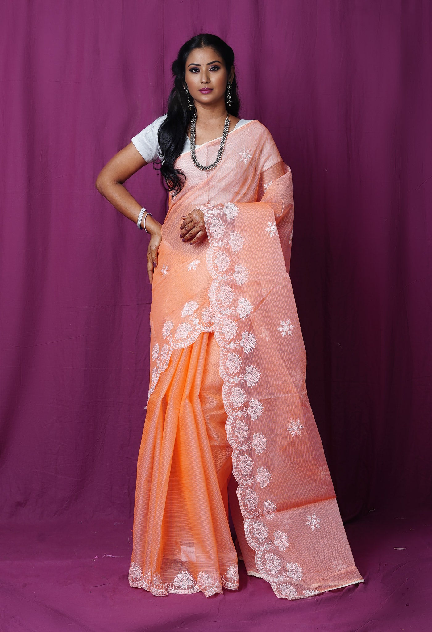 Orange Pure Emboridery Kota Saree-UNM82488