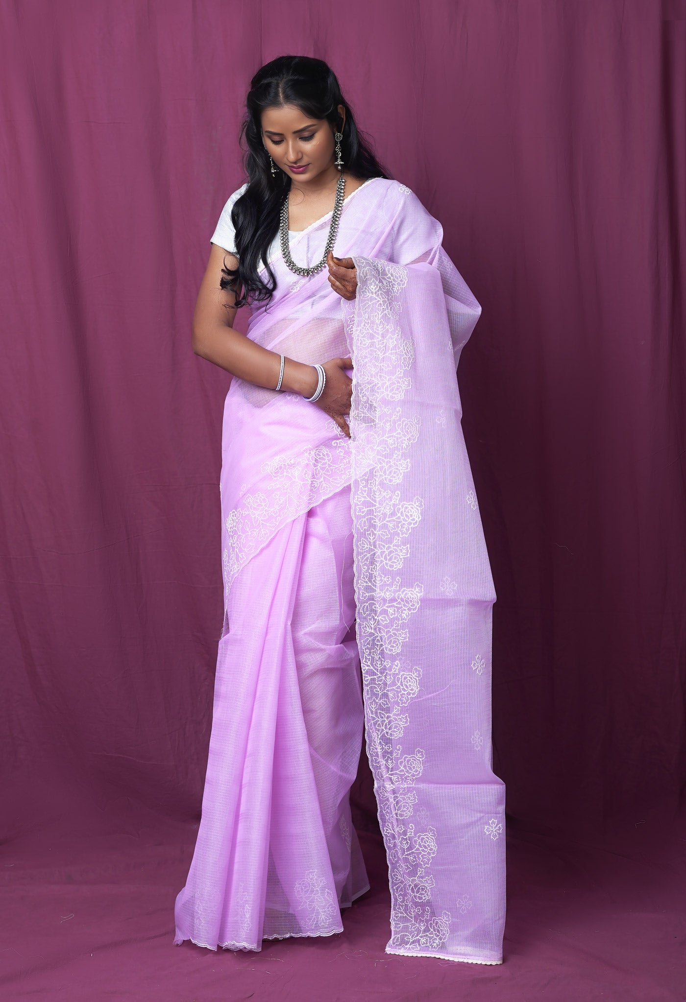 Lavender Pure Emboridery Kota Saree-UNM82491
