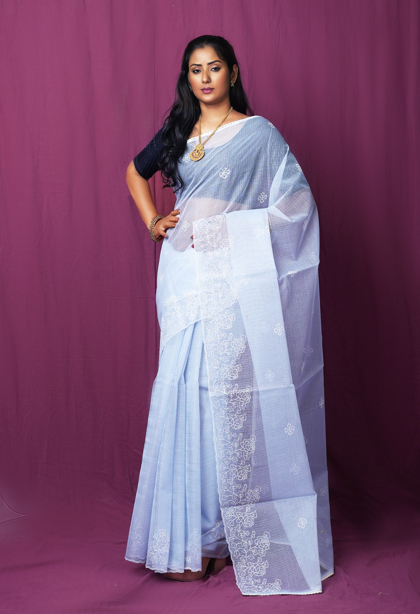 Grey Pure Emboridery Kota Saree-UNM82493