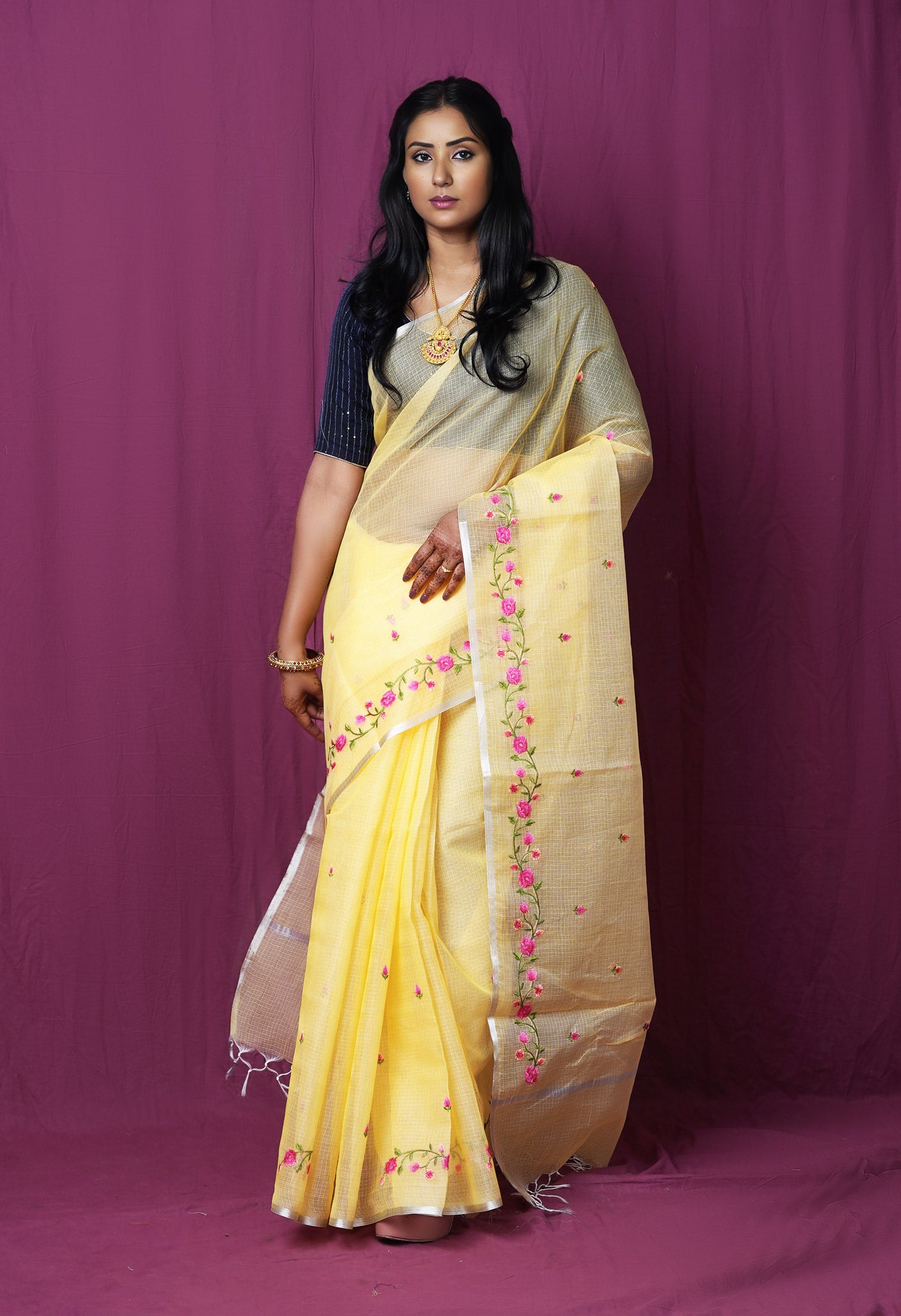 Orange Pure Emboridery Kota Saree-UNM82499