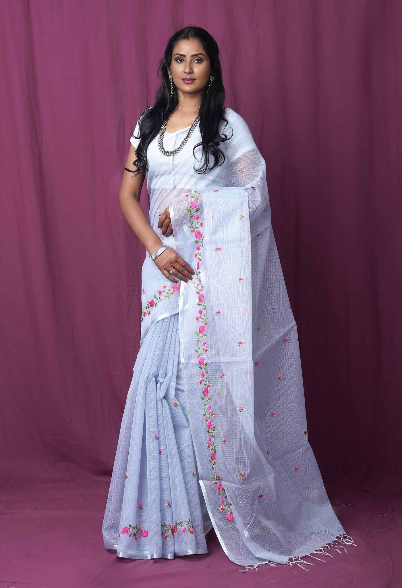 Grey Pure Emboridery Kota Saree-UNM82502