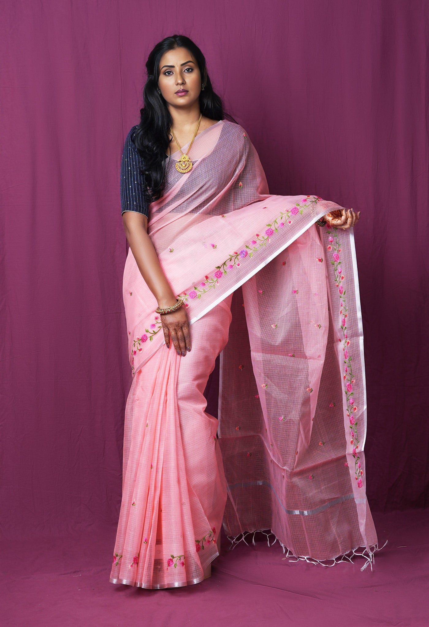 Pink Pure Emboridery Kota Saree-UNM82503