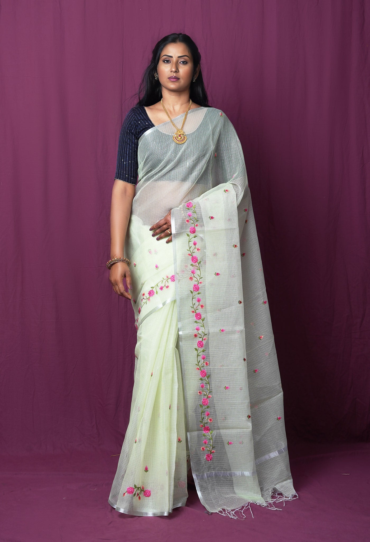 Green Pure Emboridery Kota Saree-UNM82504