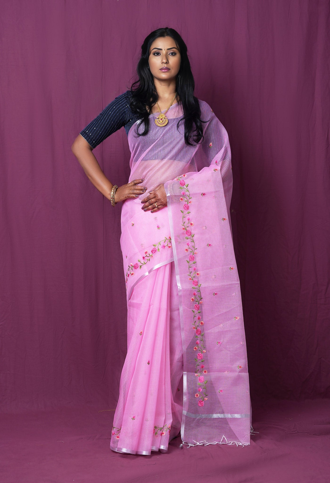 Pink Pure Emboridery Kota Saree-UNM82505