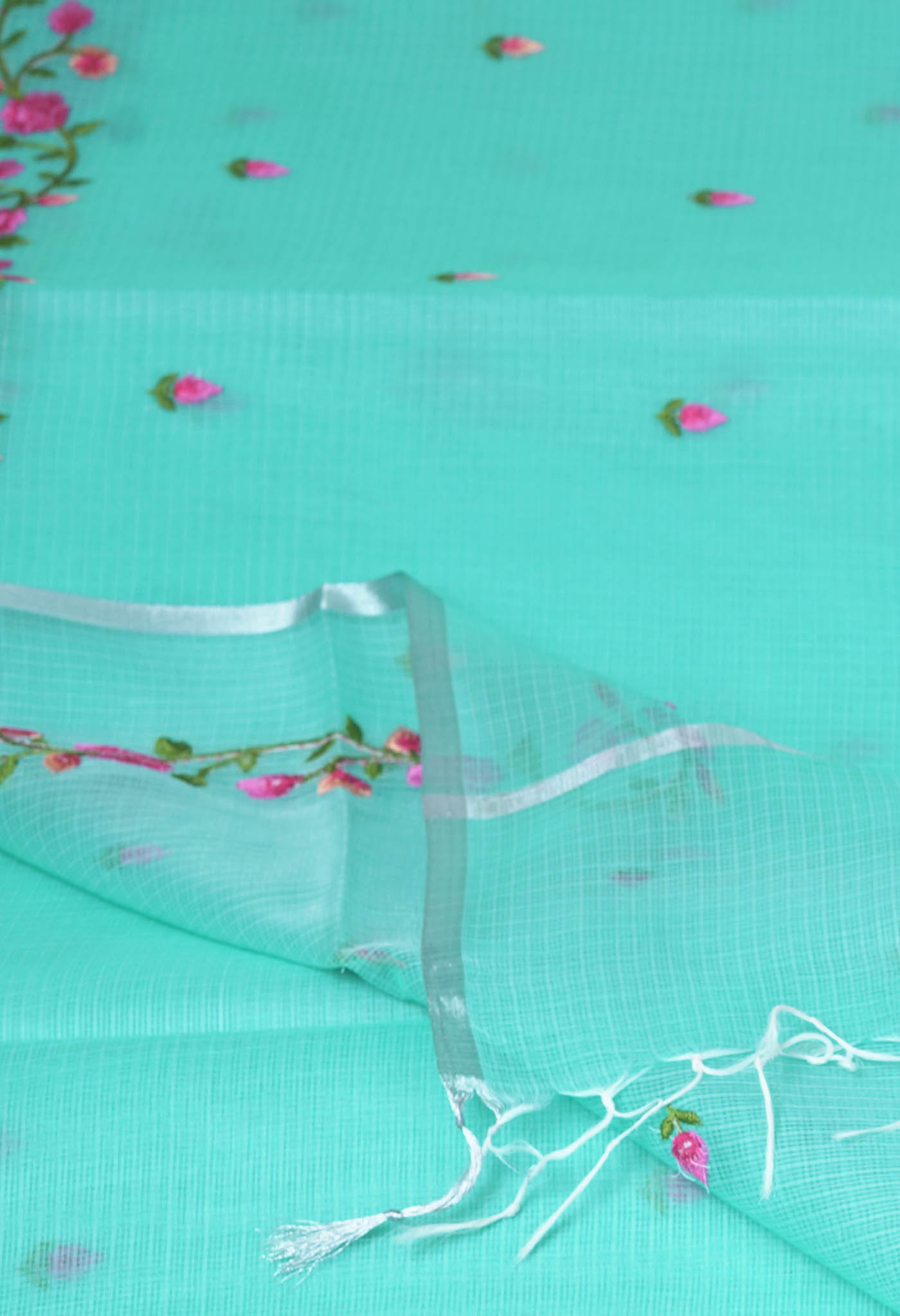 Turquoise Blue Pure Emboridery Kota Saree-UNM82506