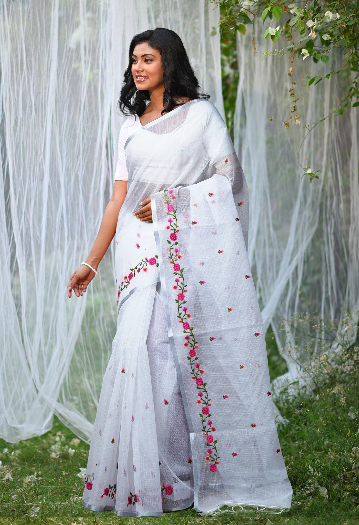 White Pure Emboridery Kota Saree-UNM82507