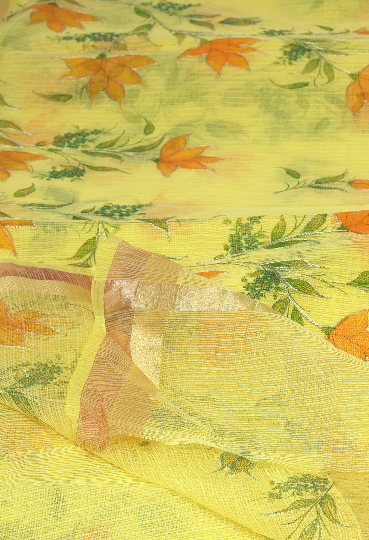 Yellow Pure Hand Painted With Emboridery Kota Saree-UNM82510