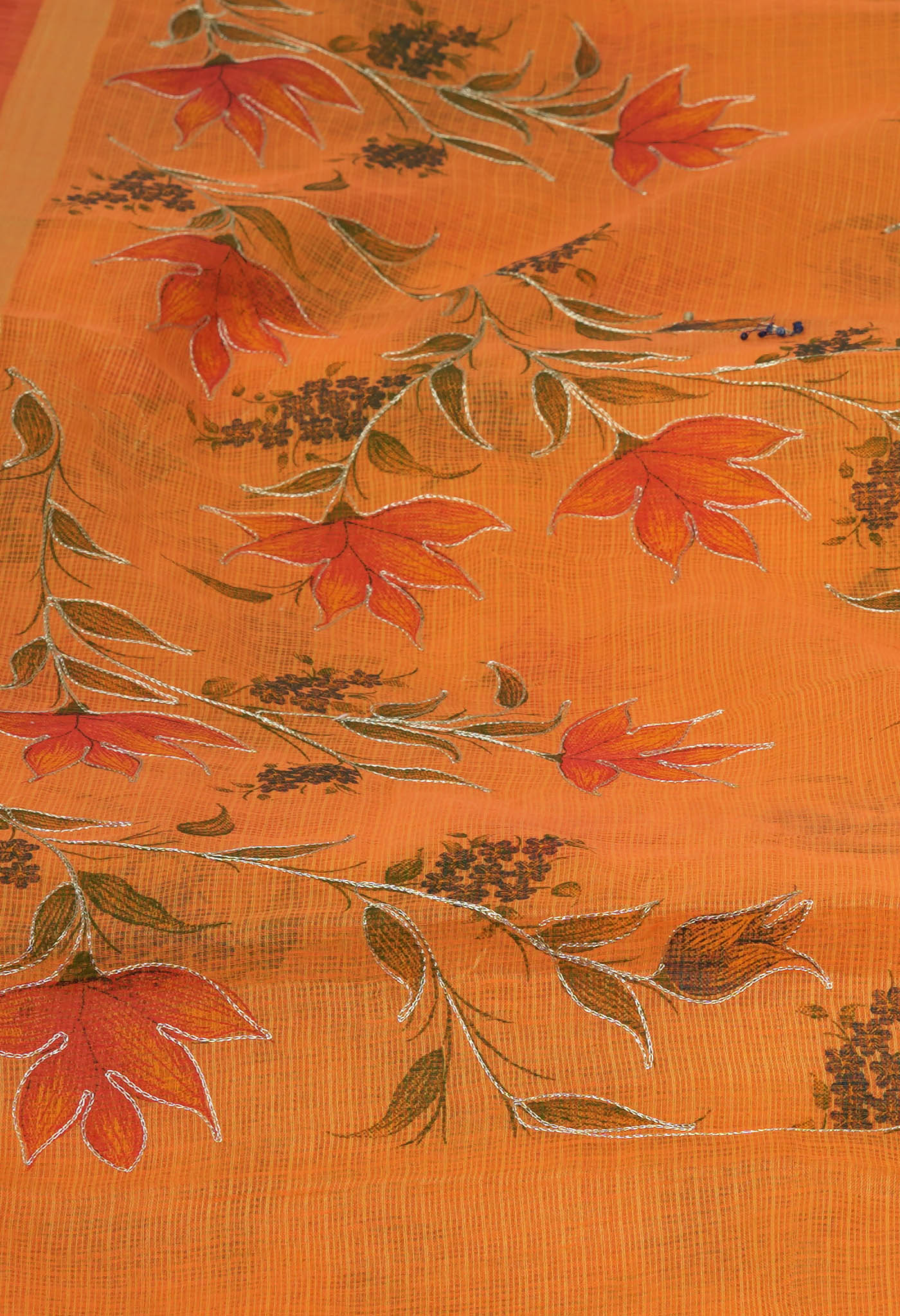 Orange Pure Hand Painted With Emboridery Kota Saree-UNM82512