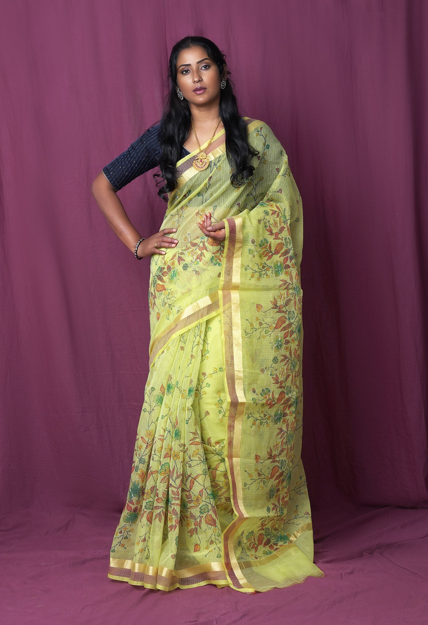Green Pure Hand Painted With Emboridery Kota Saree-UNM82513