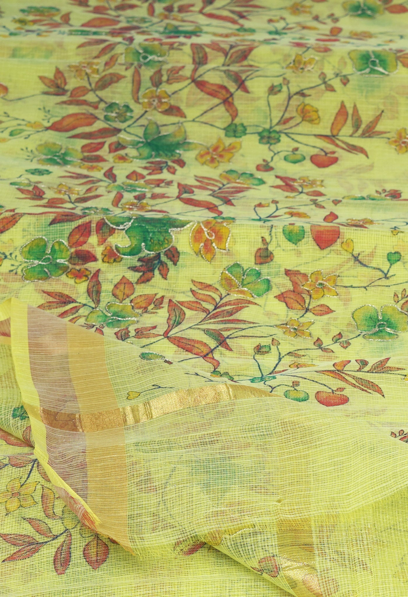 Green Pure Hand Painted With Emboridery Kota Saree-UNM82513