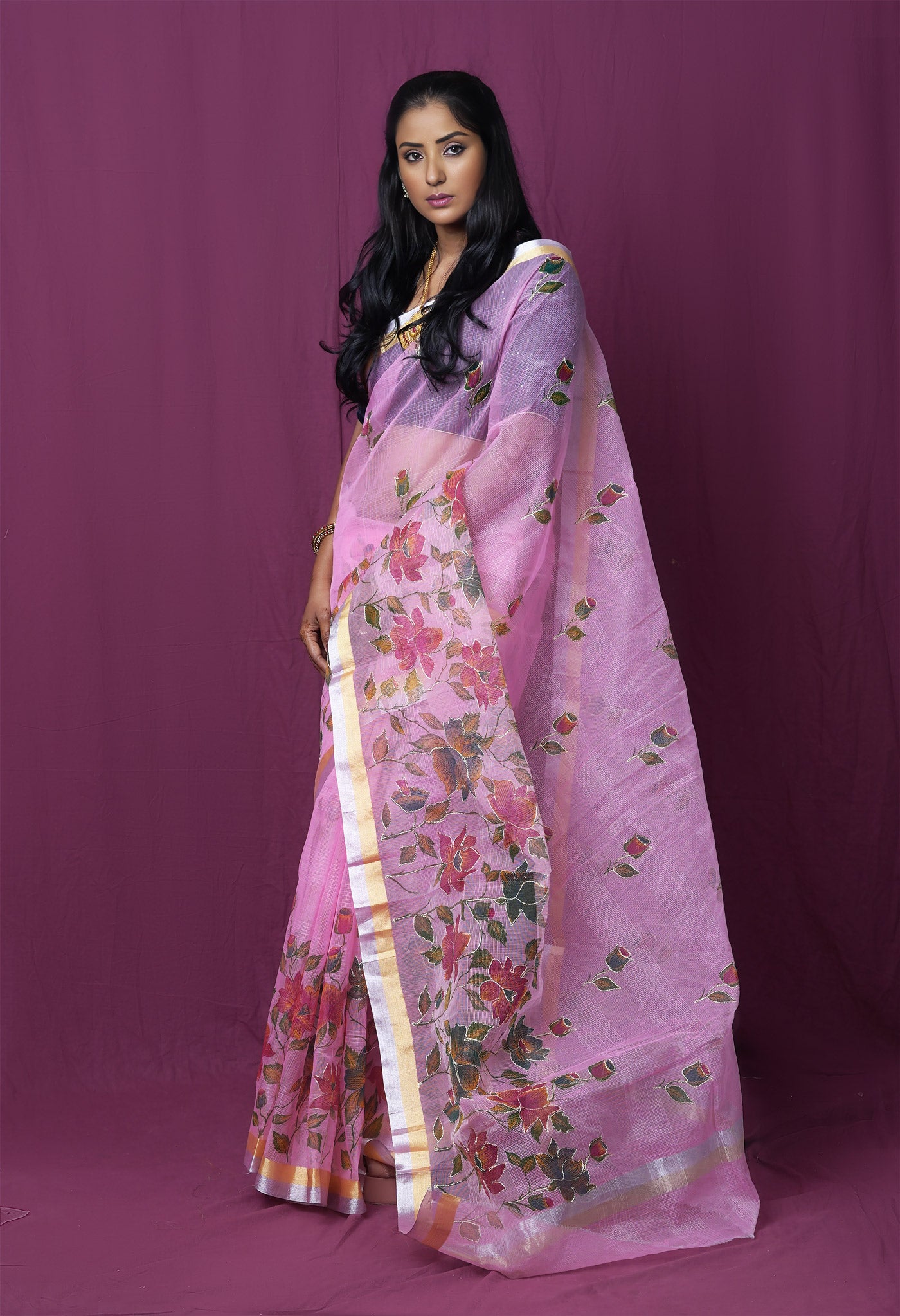 Pink Pure Hand Painted With Emboridery Kota Saree-UNM82514