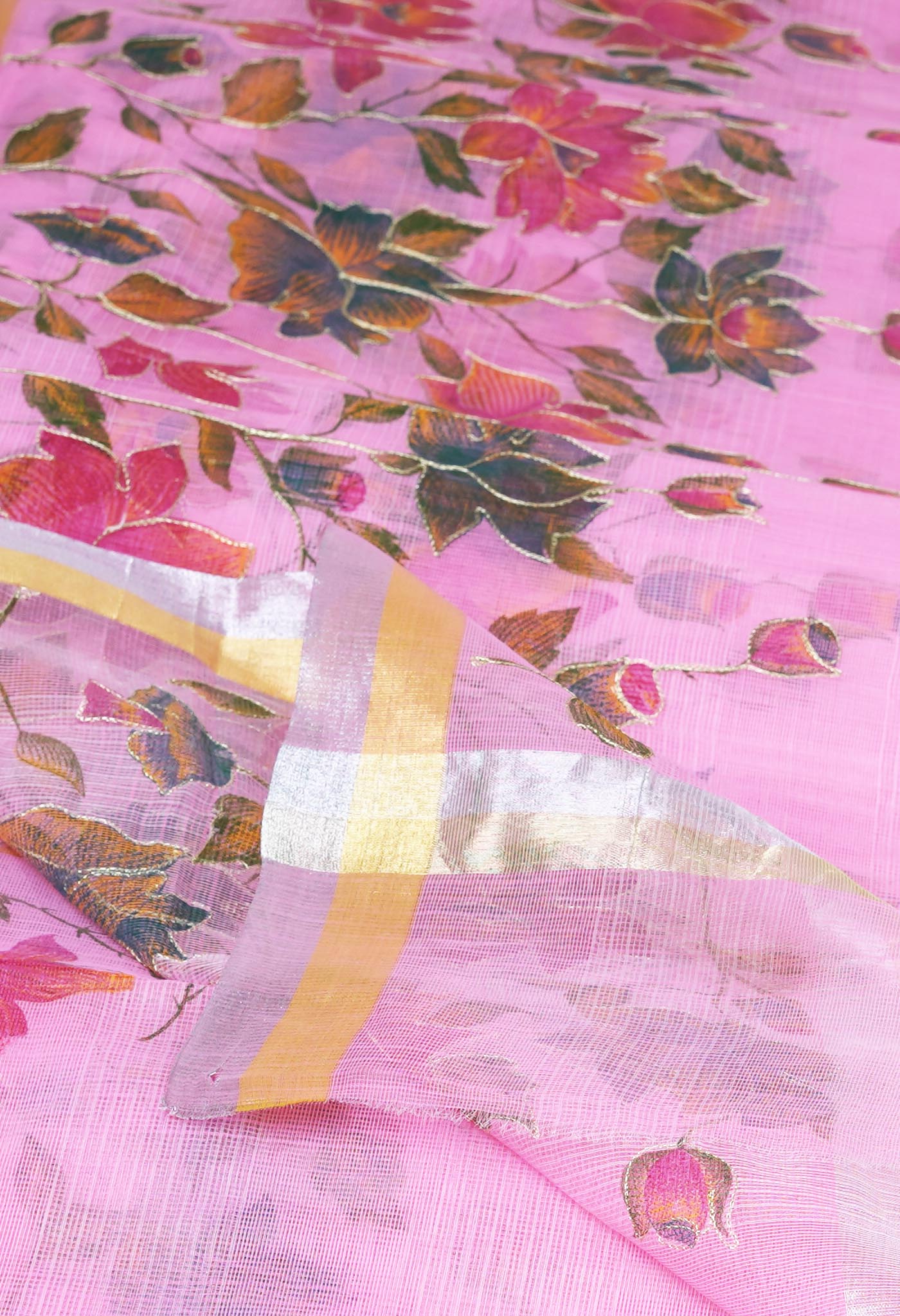 Pink Pure Hand Painted With Emboridery Kota Saree-UNM82514
