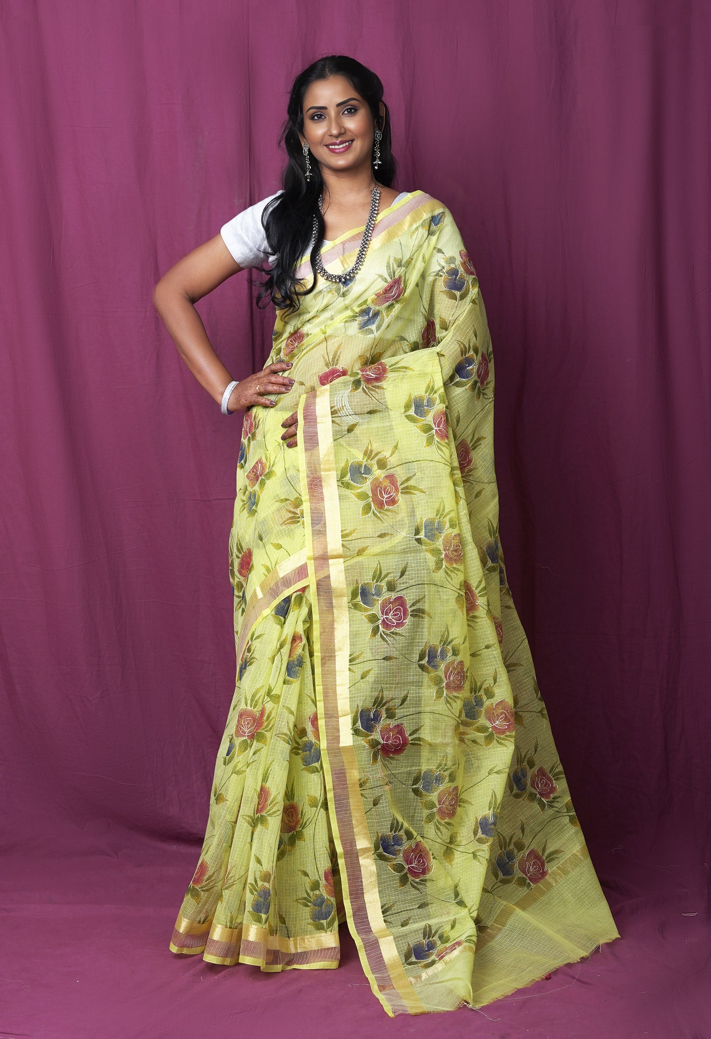 Green Pure Hand Painted With Emboridery Kota Saree-UNM82517