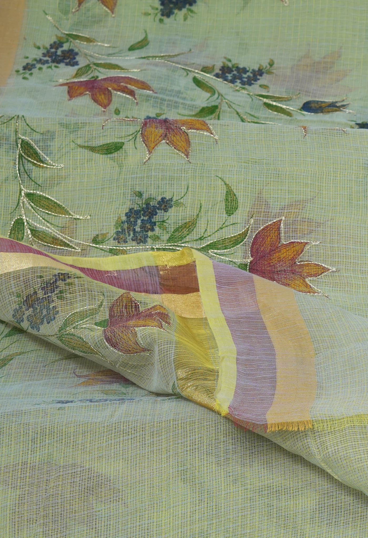 Green Pure Hand Painted With Emboridery Kota Saree-UNM82520