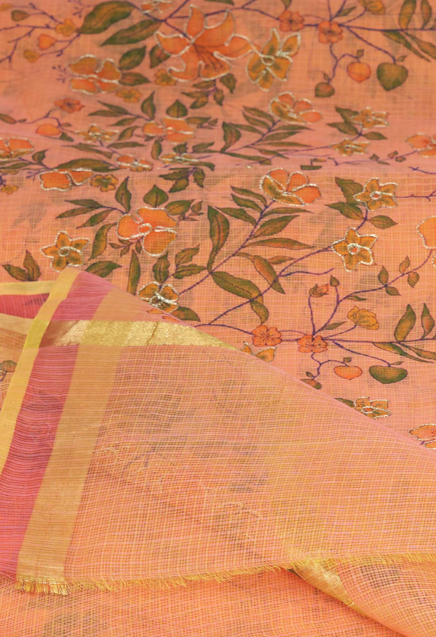 Orange Pure Hand Painted With Emboridery Kota Saree-UNM82521
