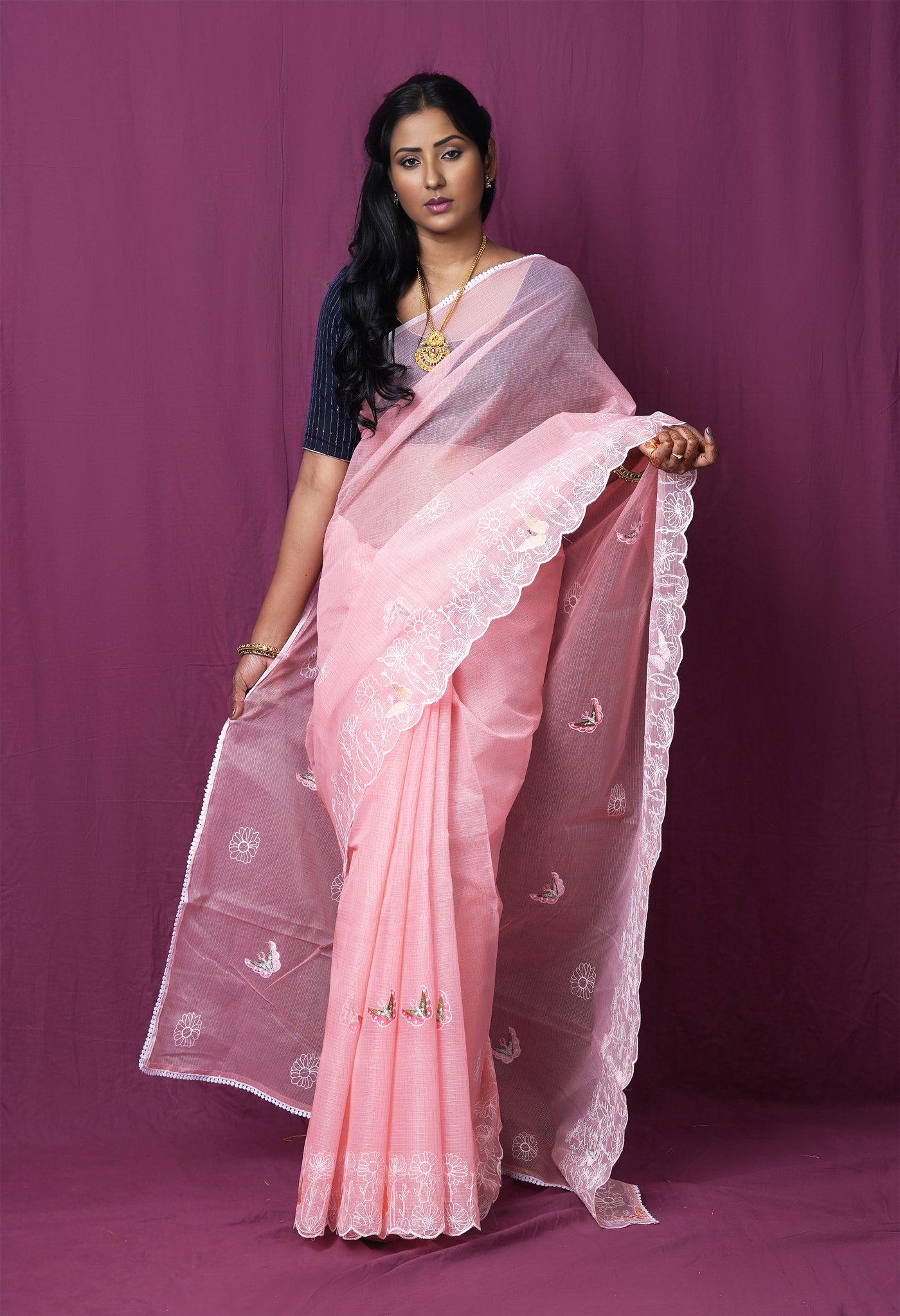 Pink Pure Emboridery Kota Saree-UNM82522