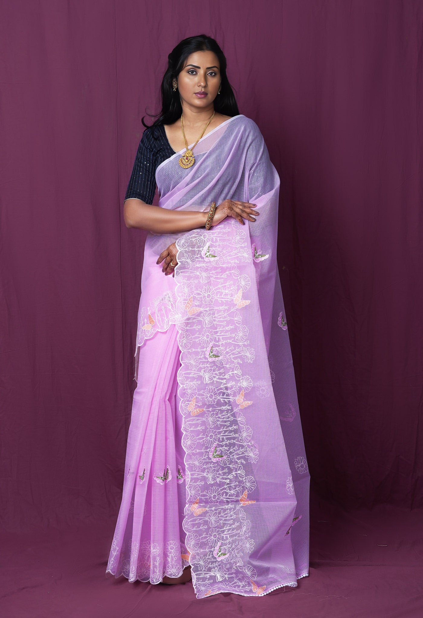 Violet Pure Emboridery Kota Saree-UNM82523