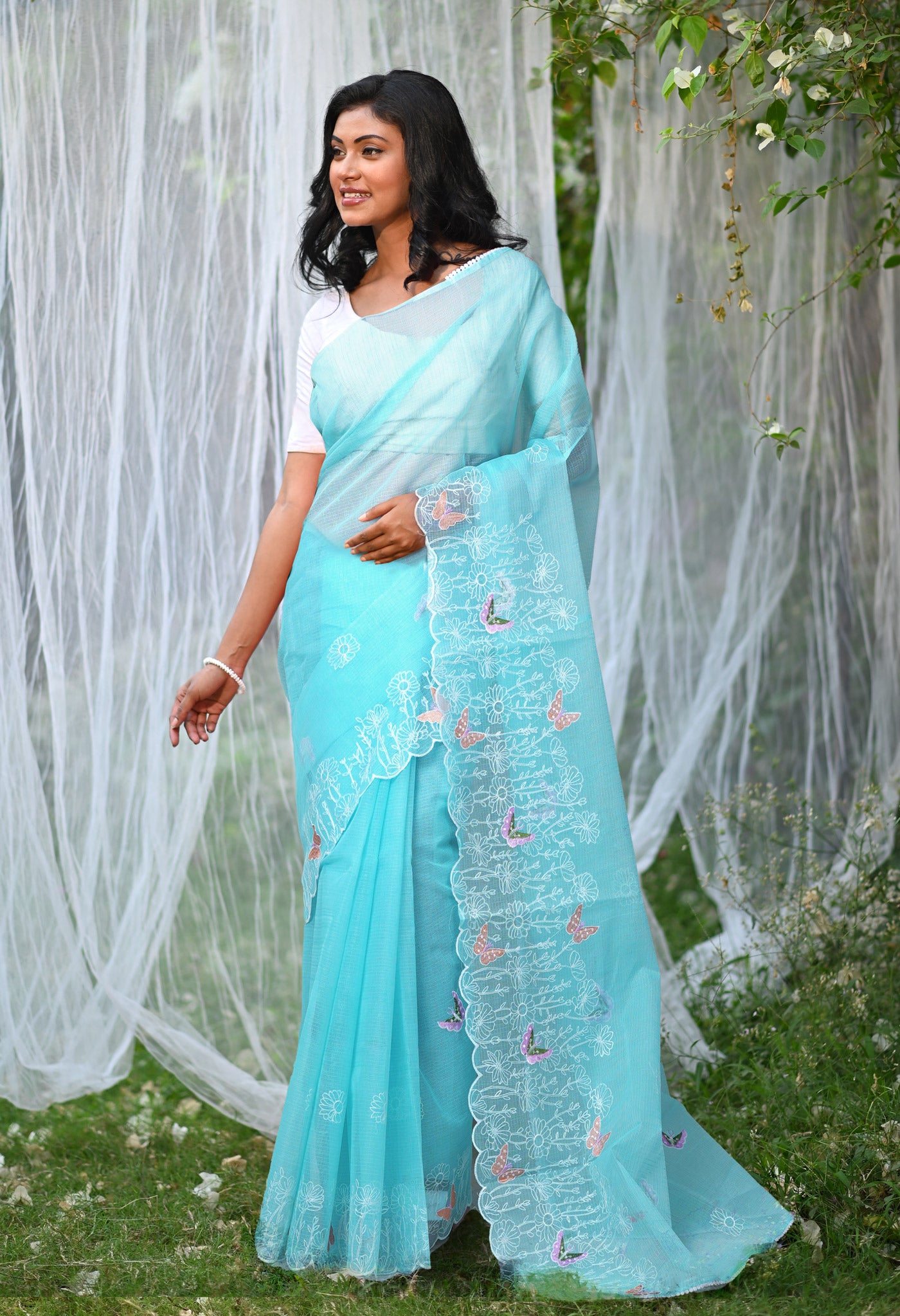 Blue Pure Emboridery Kota Saree-UNM82524