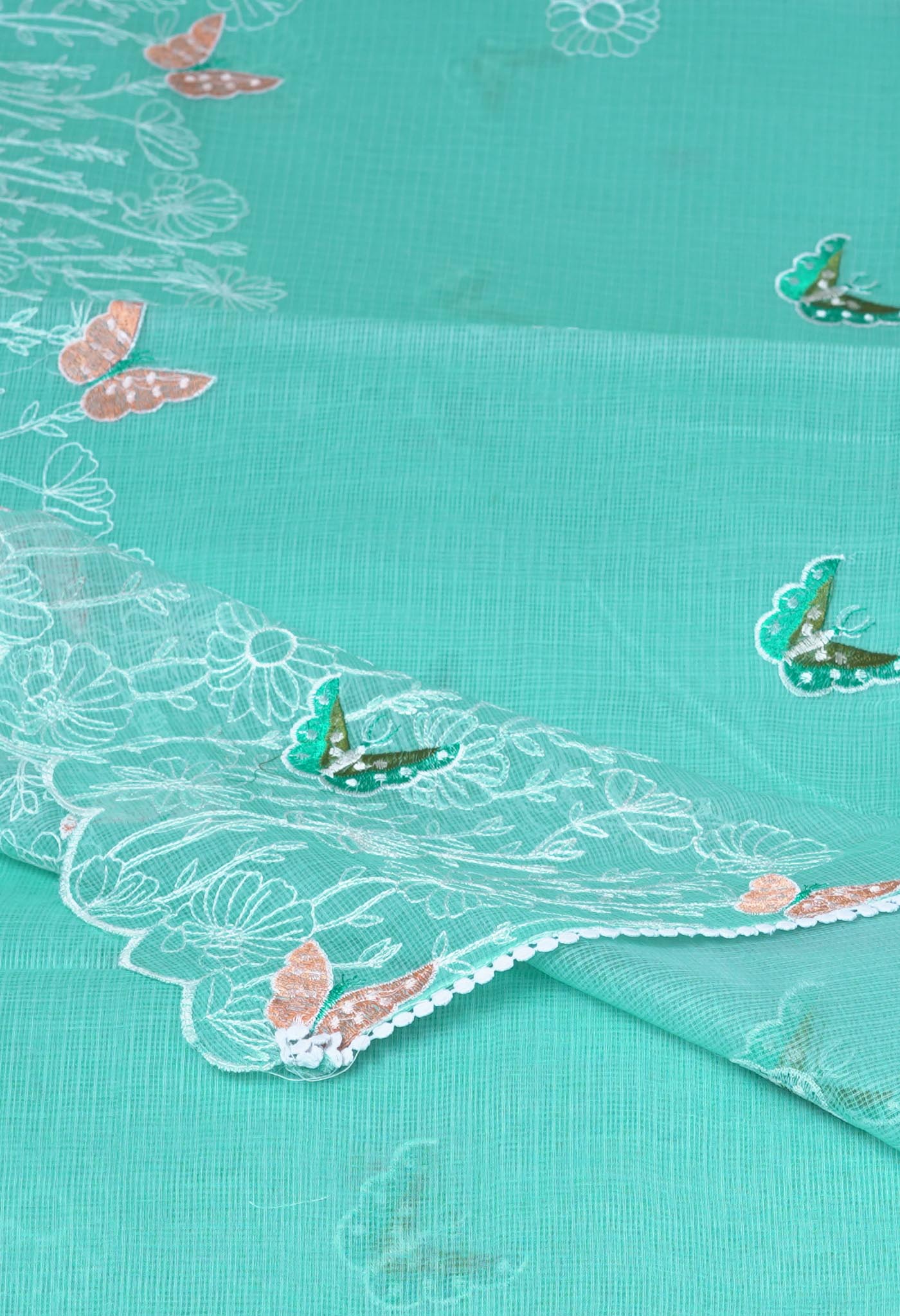 Turquoise Green Pure Emboridery Kota Saree-UNM82526