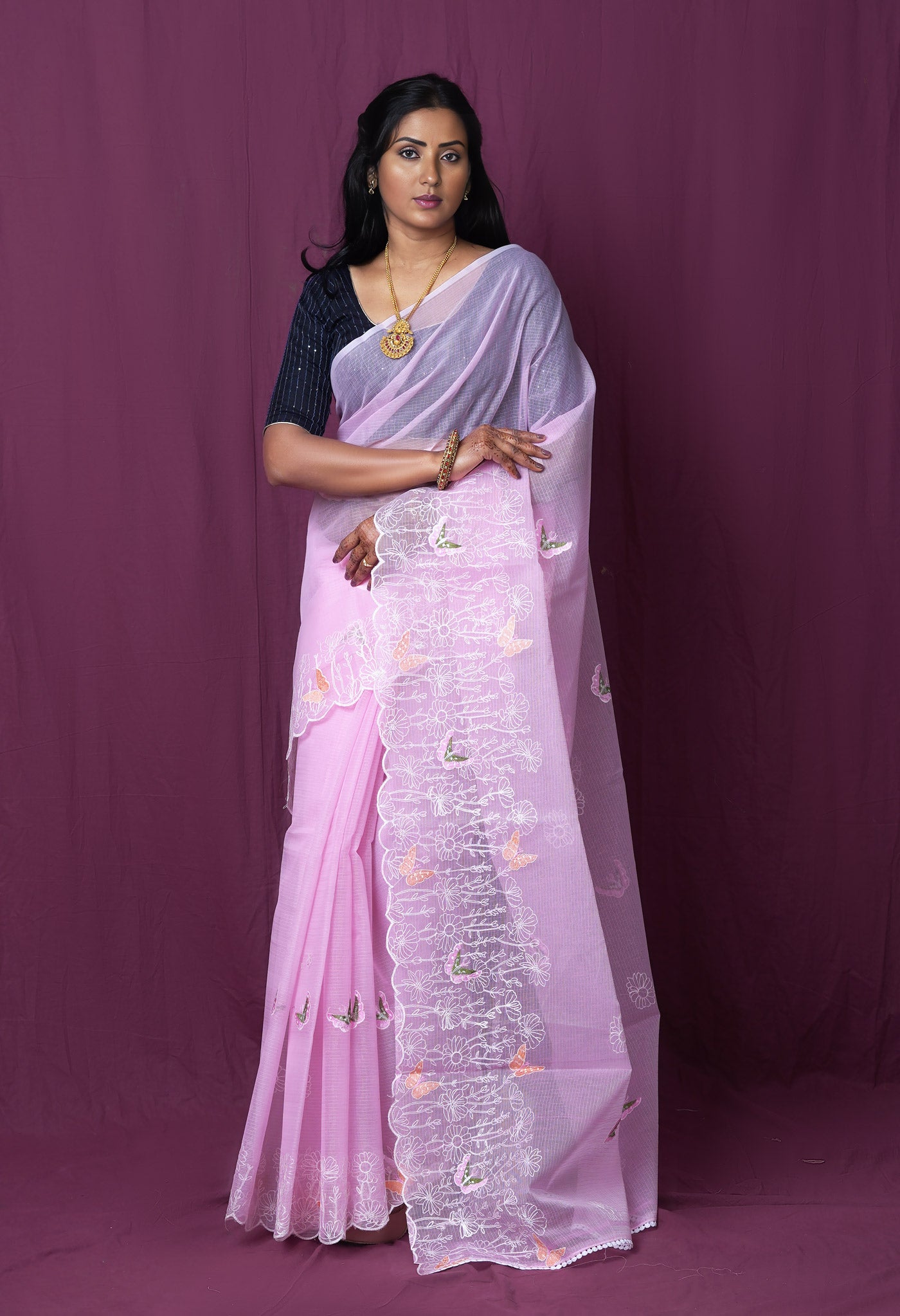 Pink Pure Emboridery Kota Saree-UNM82527