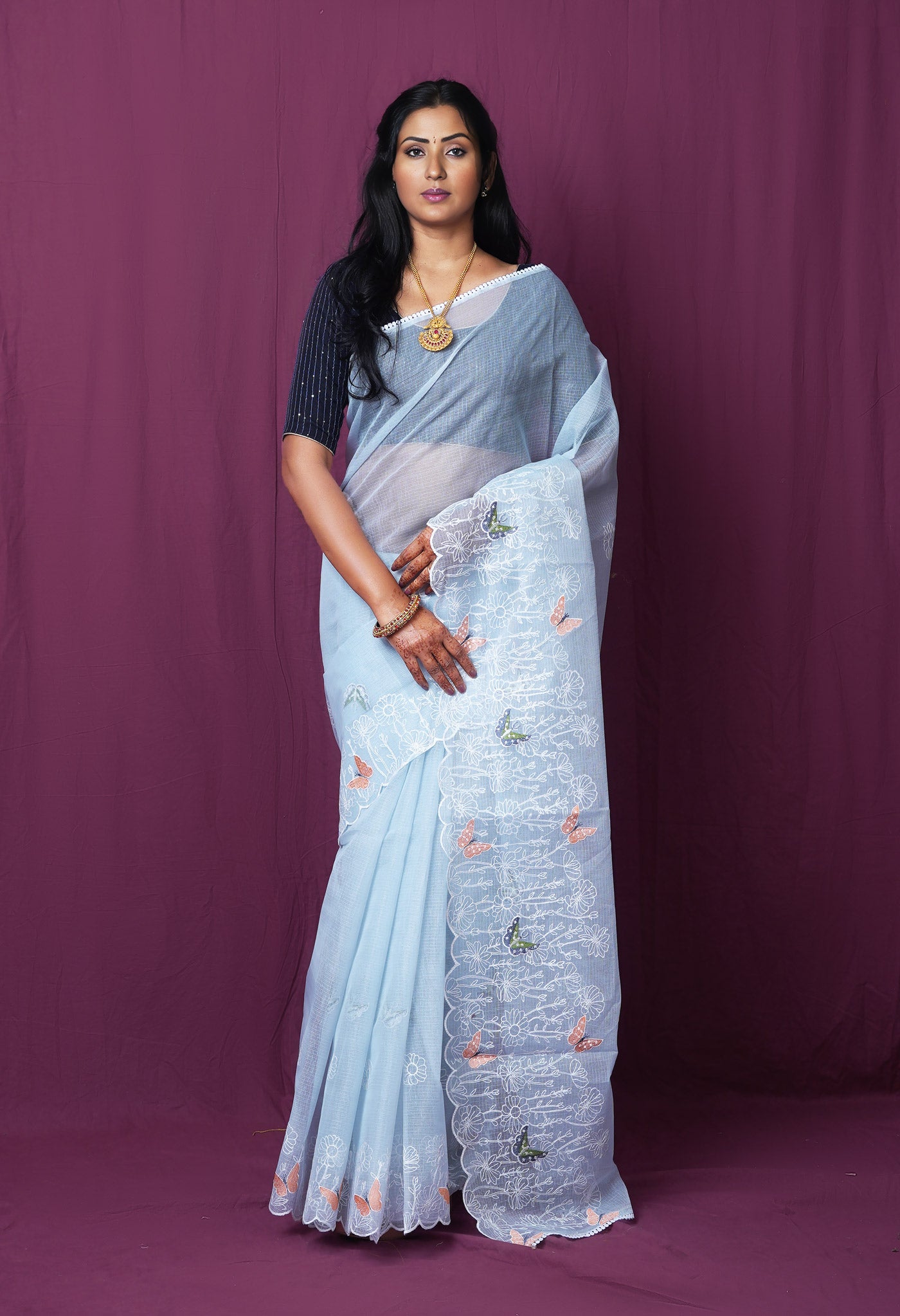 Grey Pure Emboridery Kota Saree-UNM82529