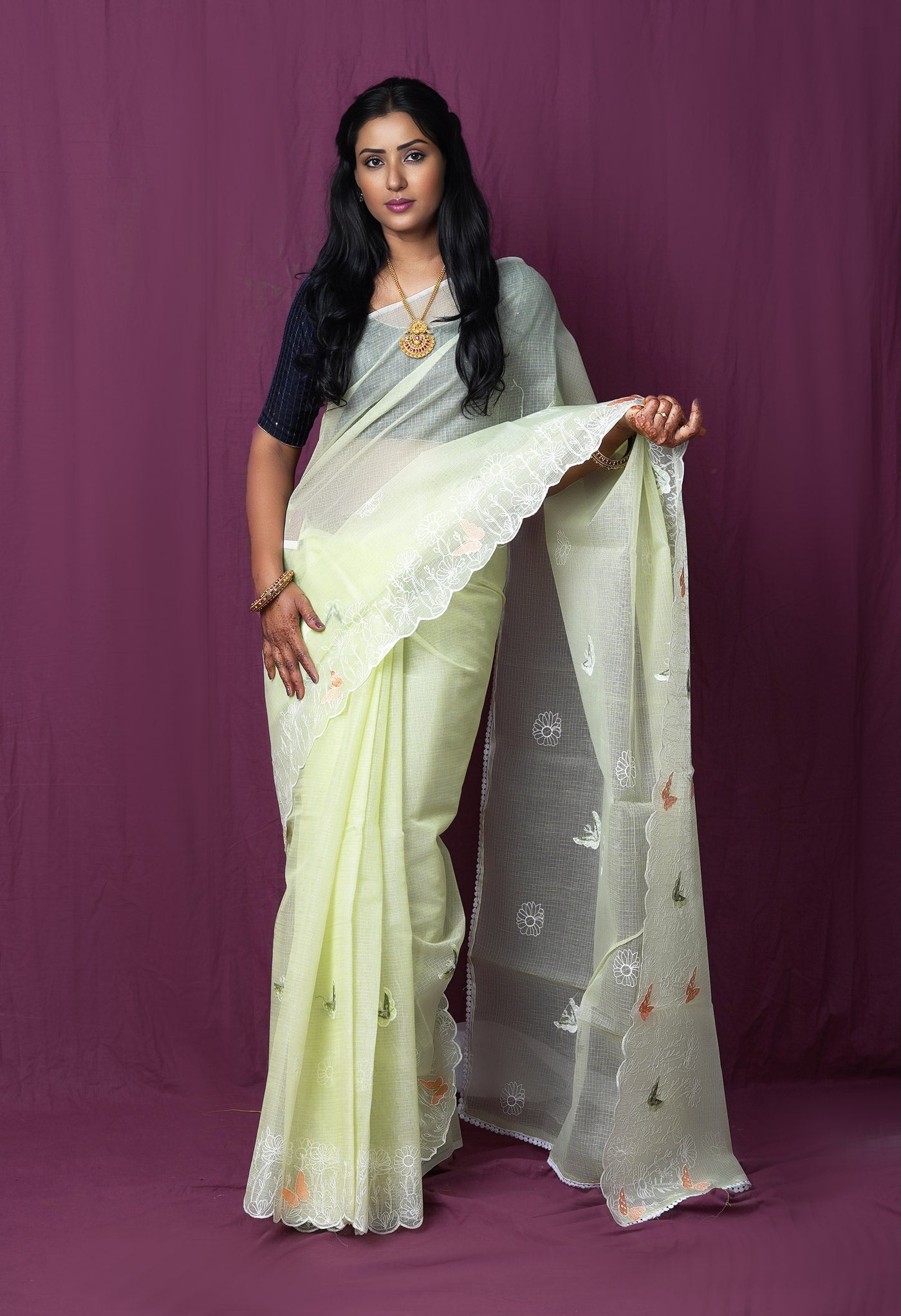 Green Pure Emboridery Kota Saree-UNM82530