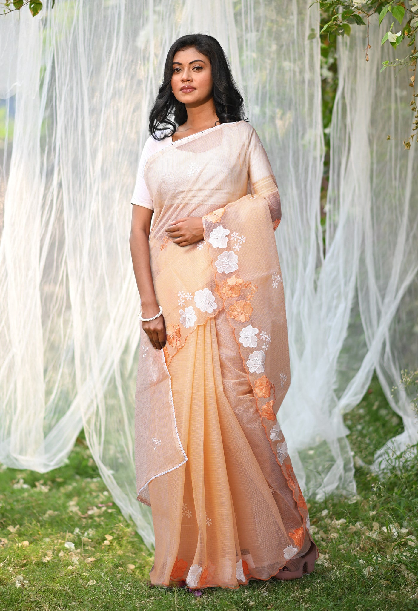 Orange Pure Emboridery Kota Saree-UNM82532