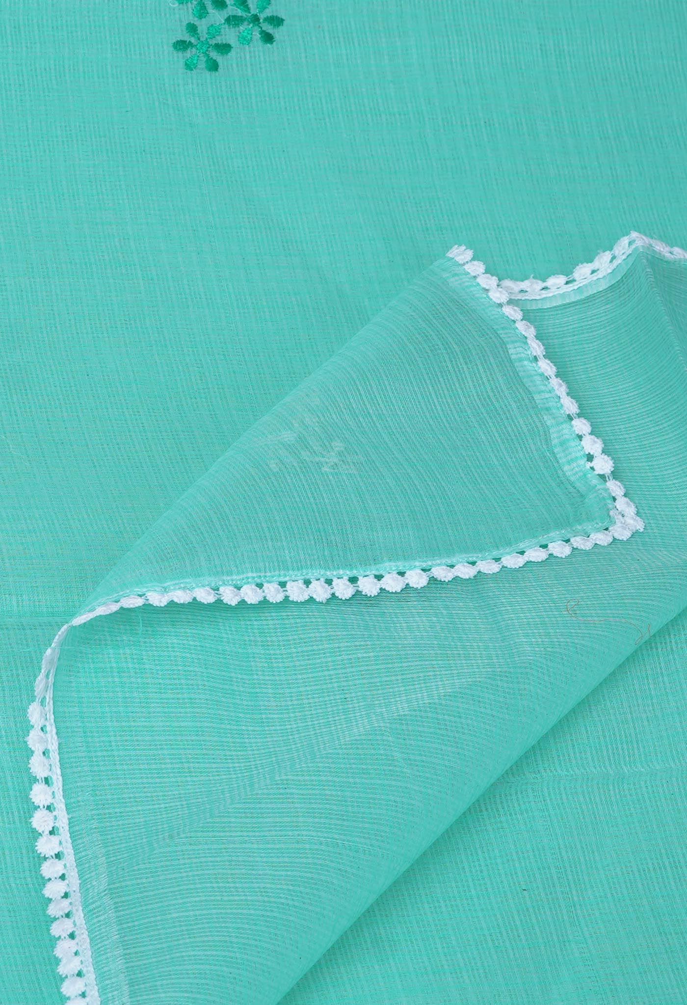 Turquoise Green Pure Emboridery Kota Saree-UNM82534