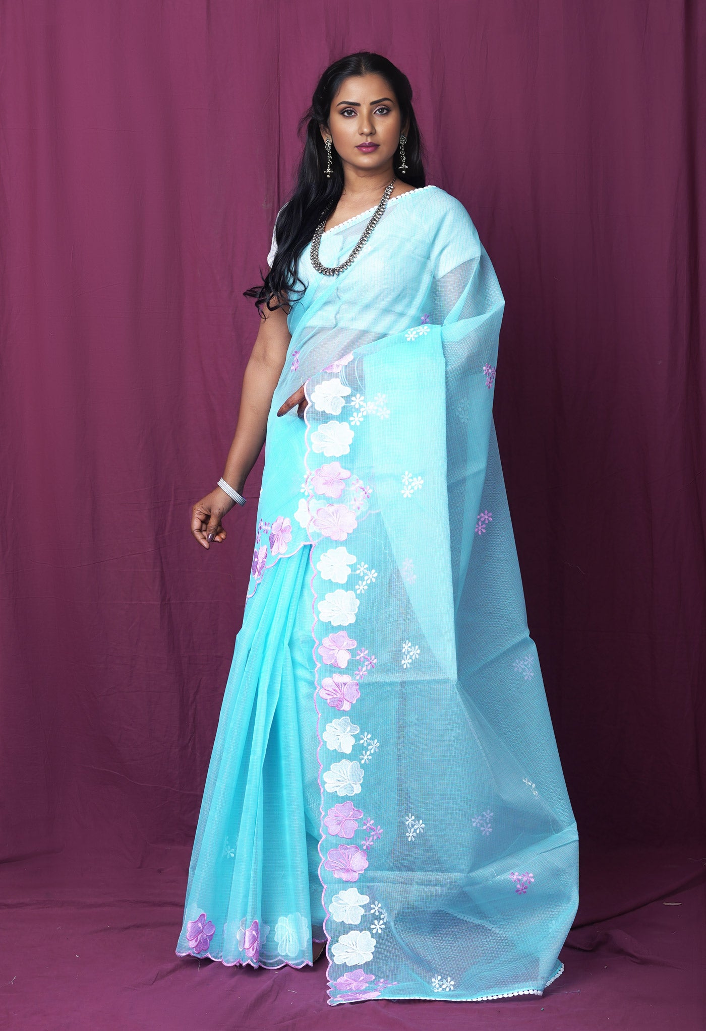 Blue Pure Emboridery Kota Saree-UNM82536