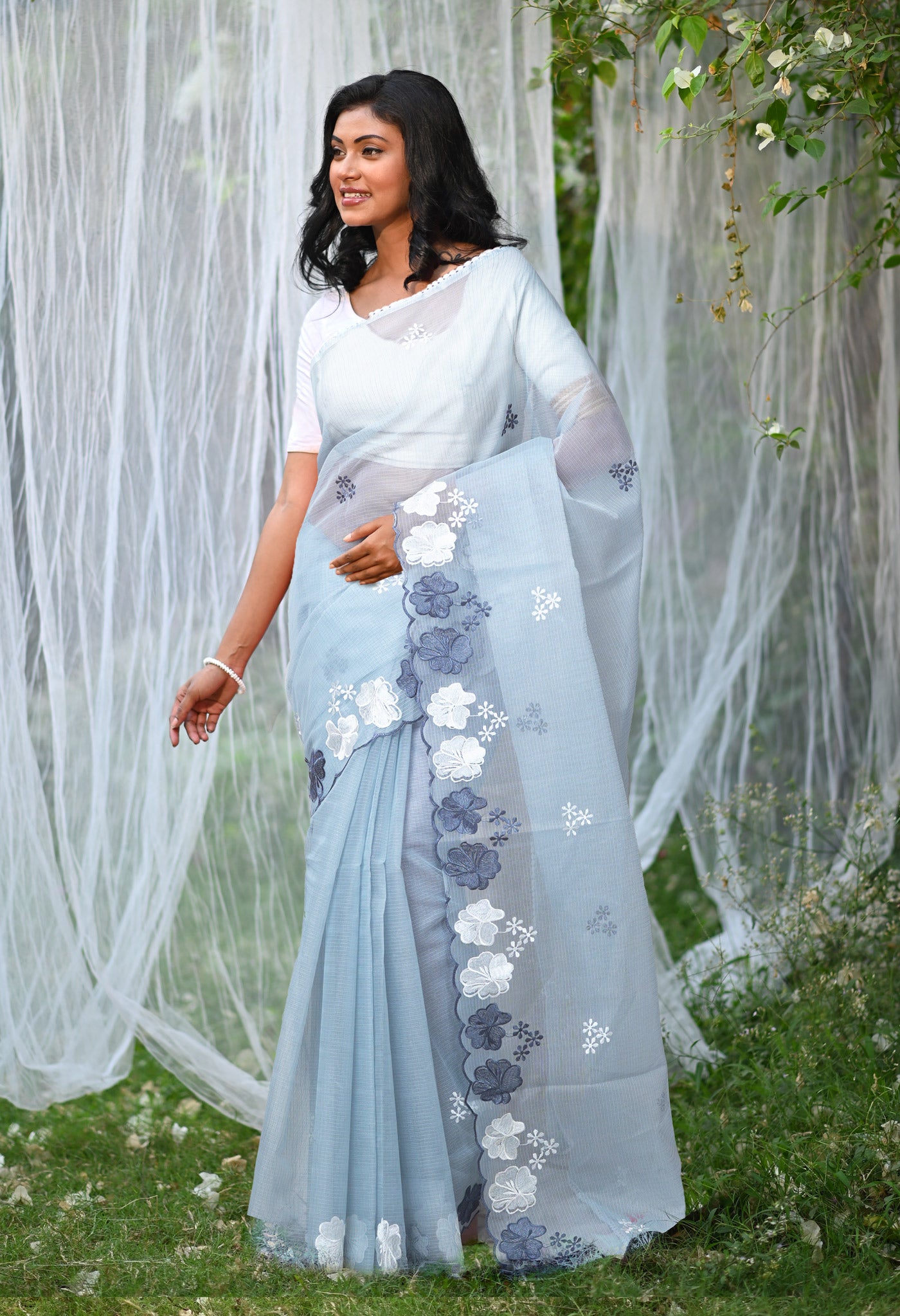 Grey Pure Emboridery Kota Saree-UNM82538