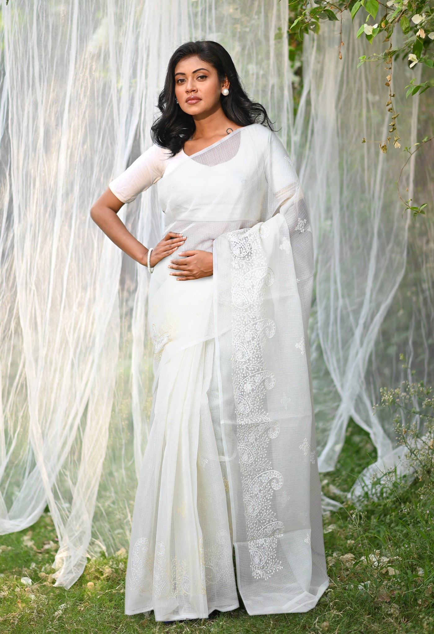 Cream Pure Emboridery Kota Saree-UNM82544