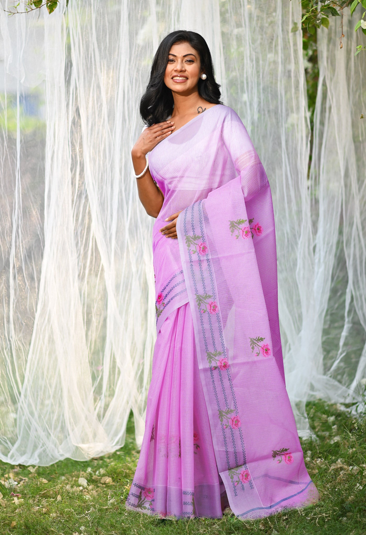 Lavender Pure Emboridery Kota Saree-UNM82551
