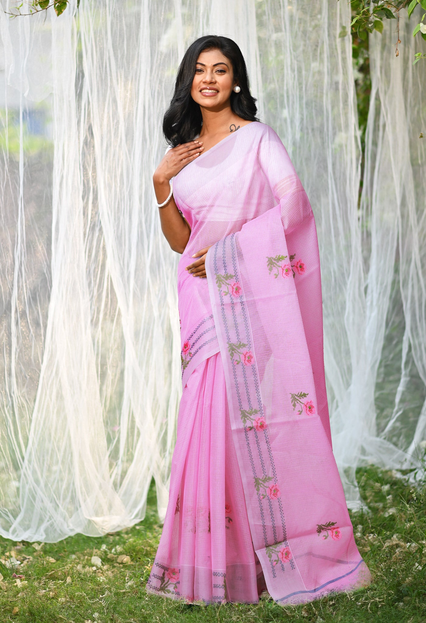 Pink Pure Emboridery Kota Saree-UNM82553