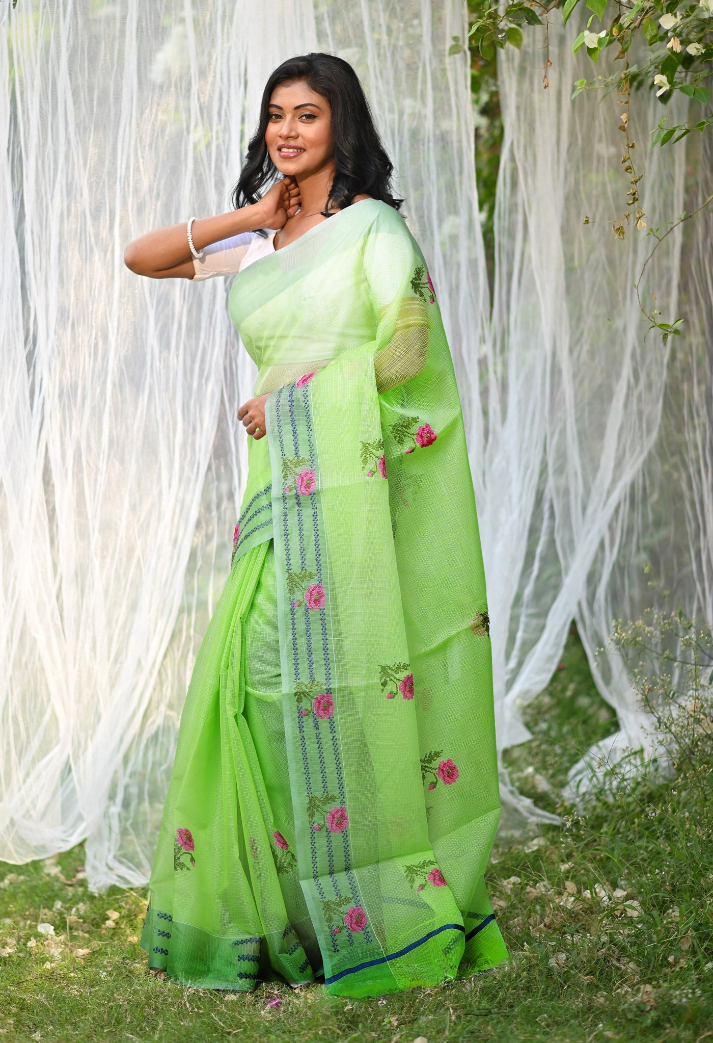 Green Pure Emboridery Kota Saree-UNM82554