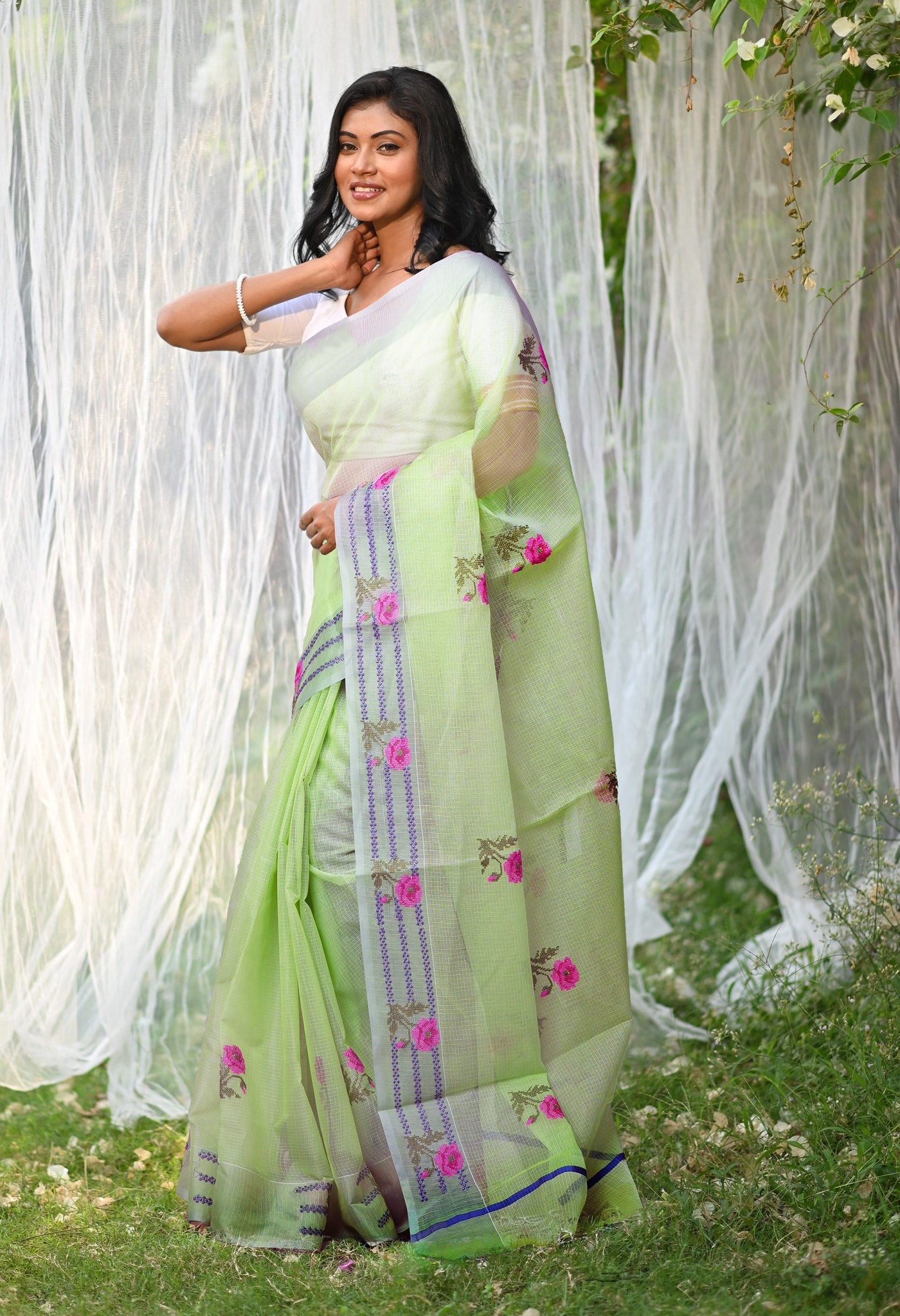 Green Pure Emboridery Kota Saree-UNM82556