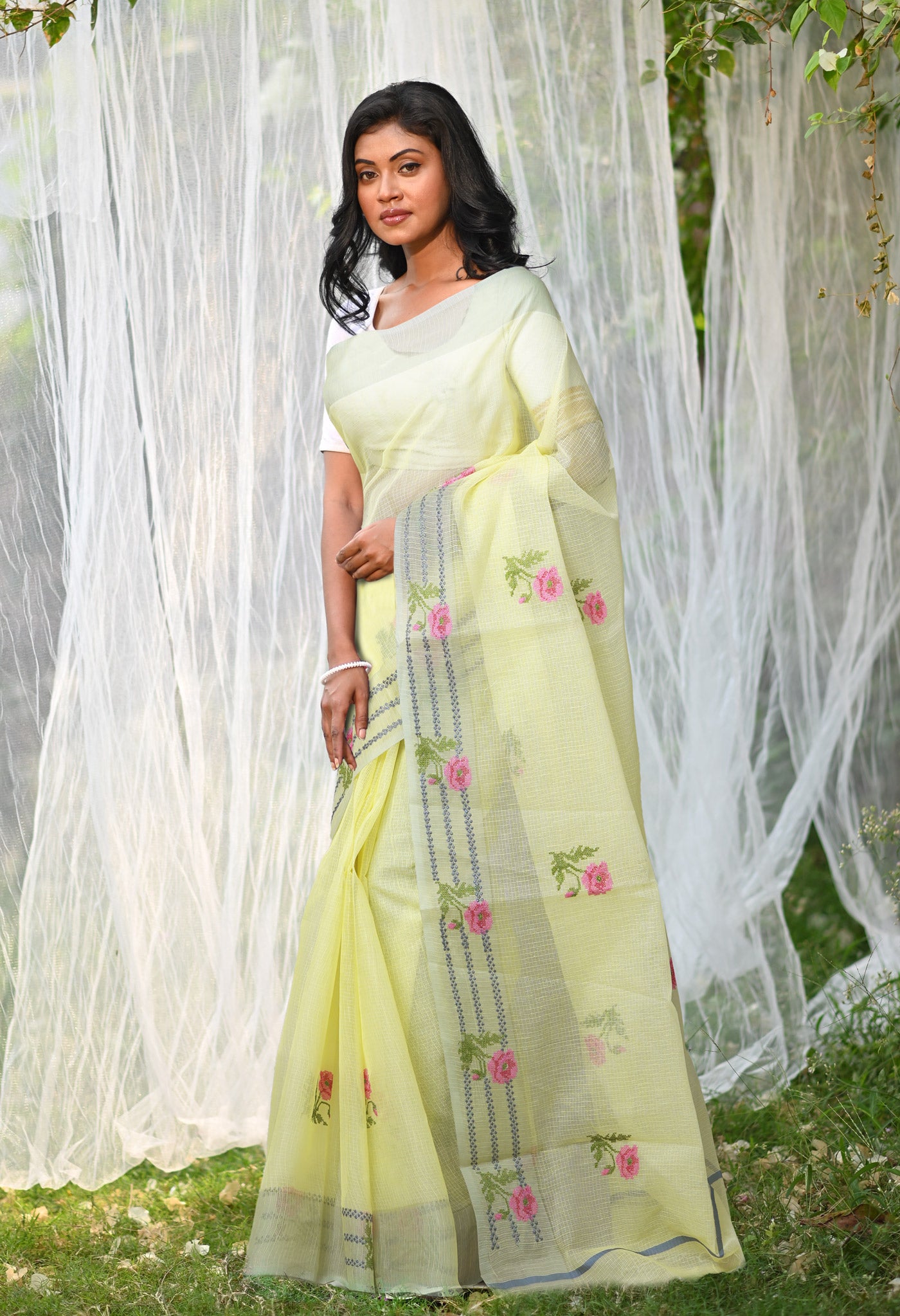 Yellow Pure Emboridery Kota Saree-UNM82558