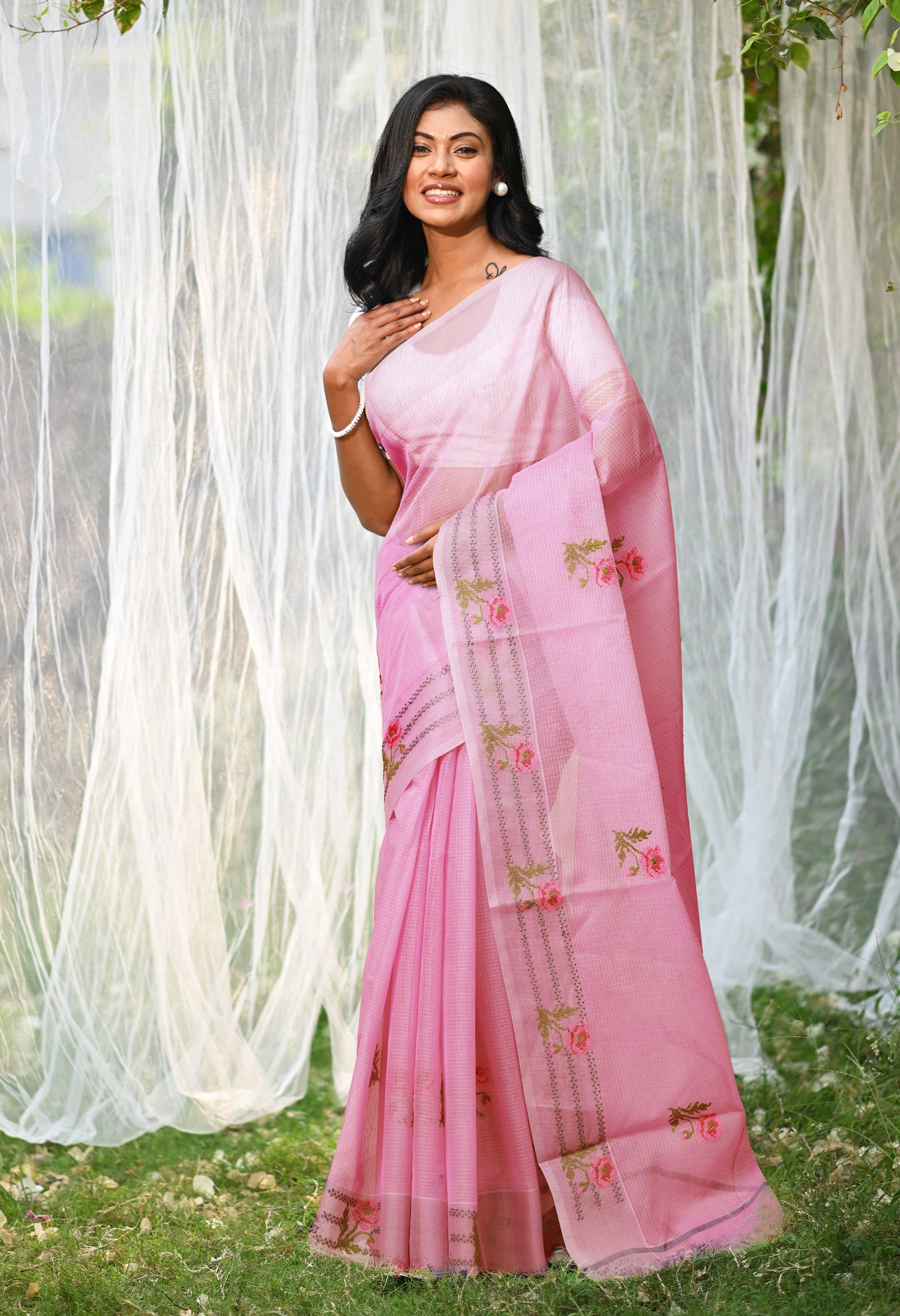 Pink Pure Emboridery Kota Saree-UNM82559