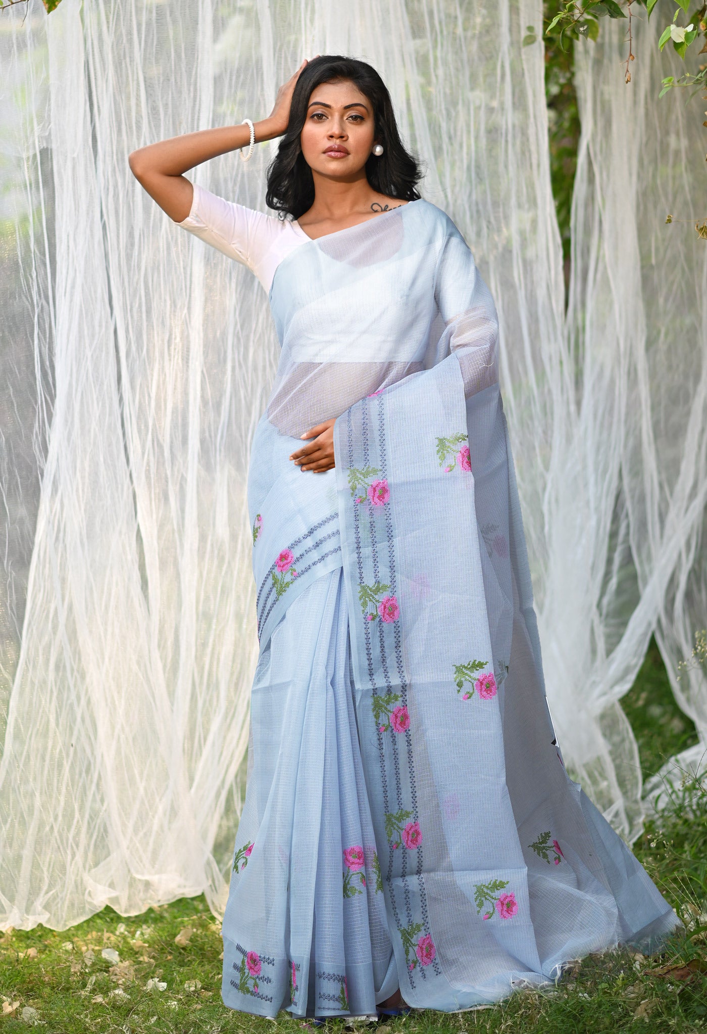 Grey Pure Emboridery Kota Saree-UNM82560