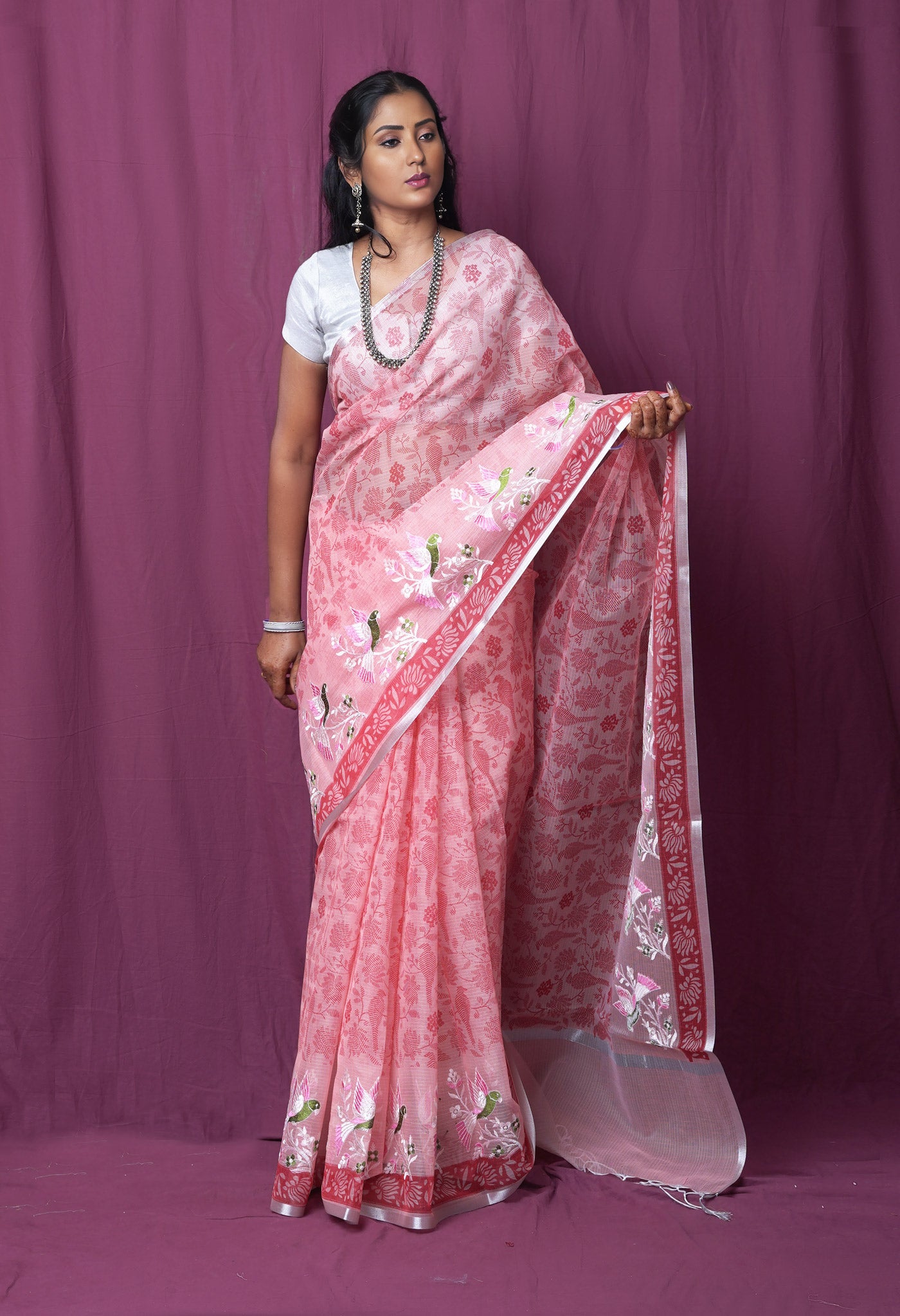 Pink Pure Hand Painted With Emboridery Kota Saree-UNM82562