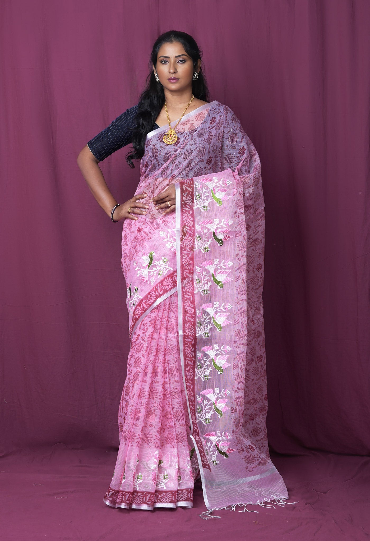 Pink Pure Hand Painted With Emboridery Kota Saree-UNM82564
