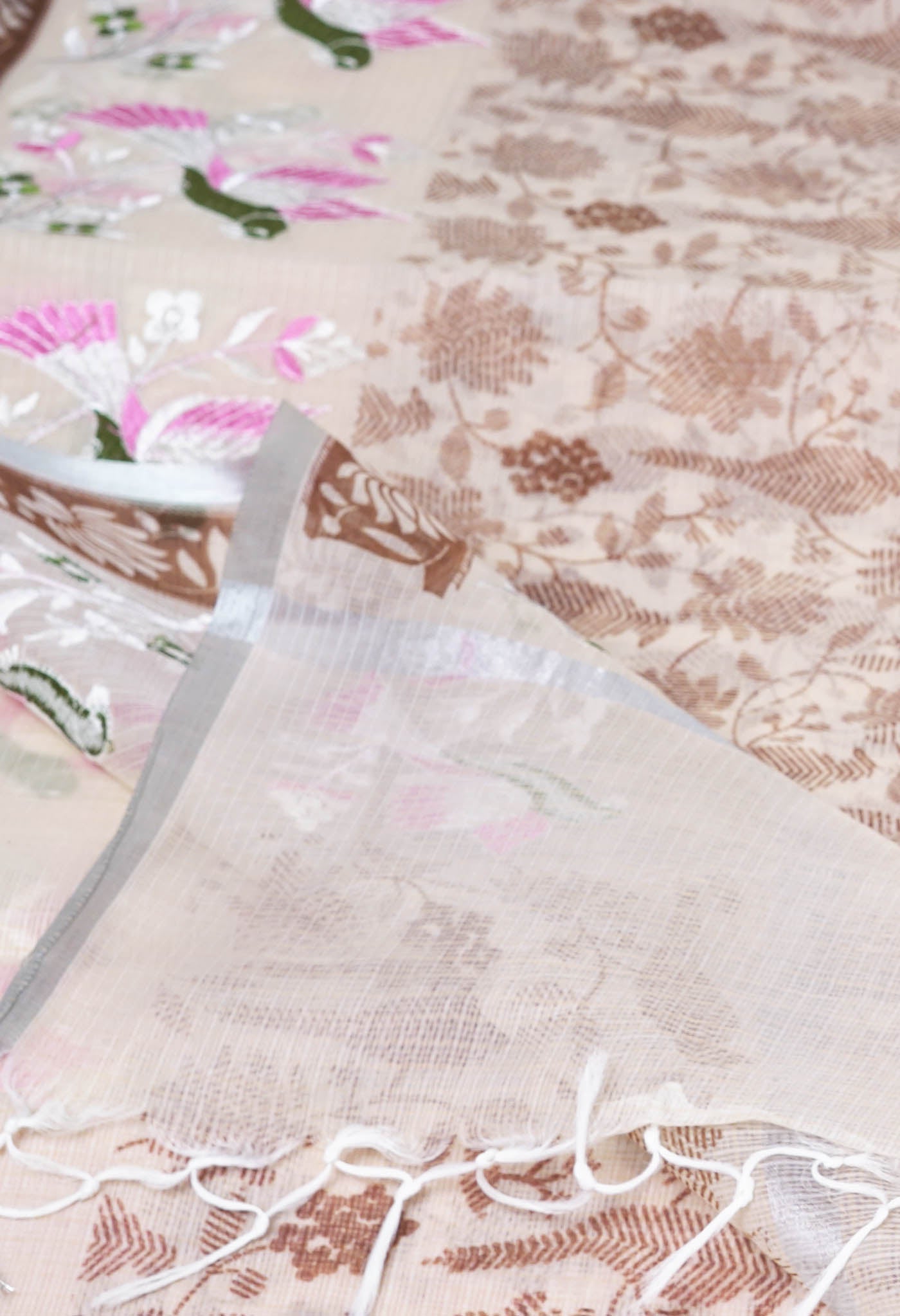 Cream Pure Hand Painted With Emboridery Kota Saree-UNM82565