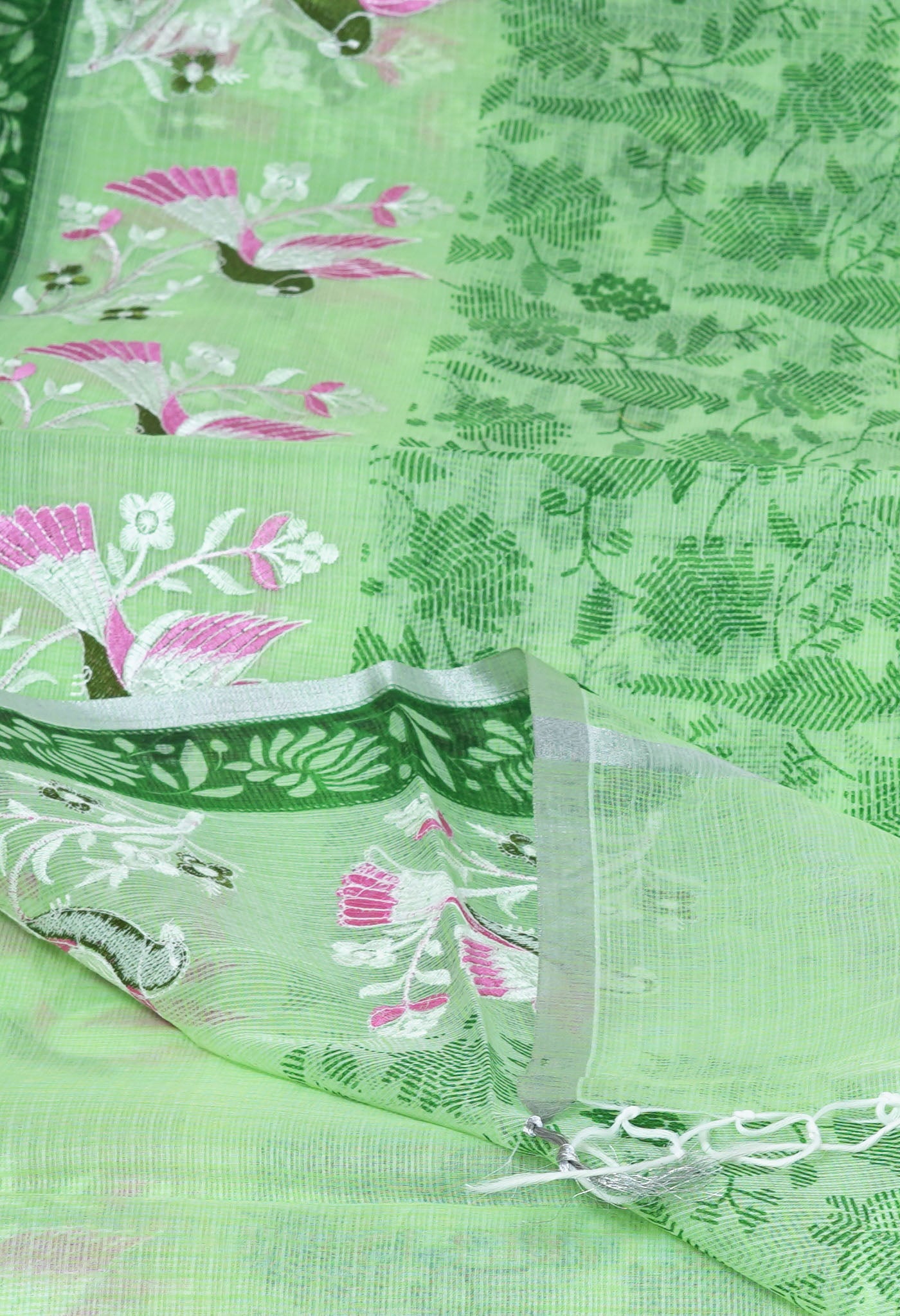 Green Pure Hand Painted With Emboridery Kota Saree-UNM82566