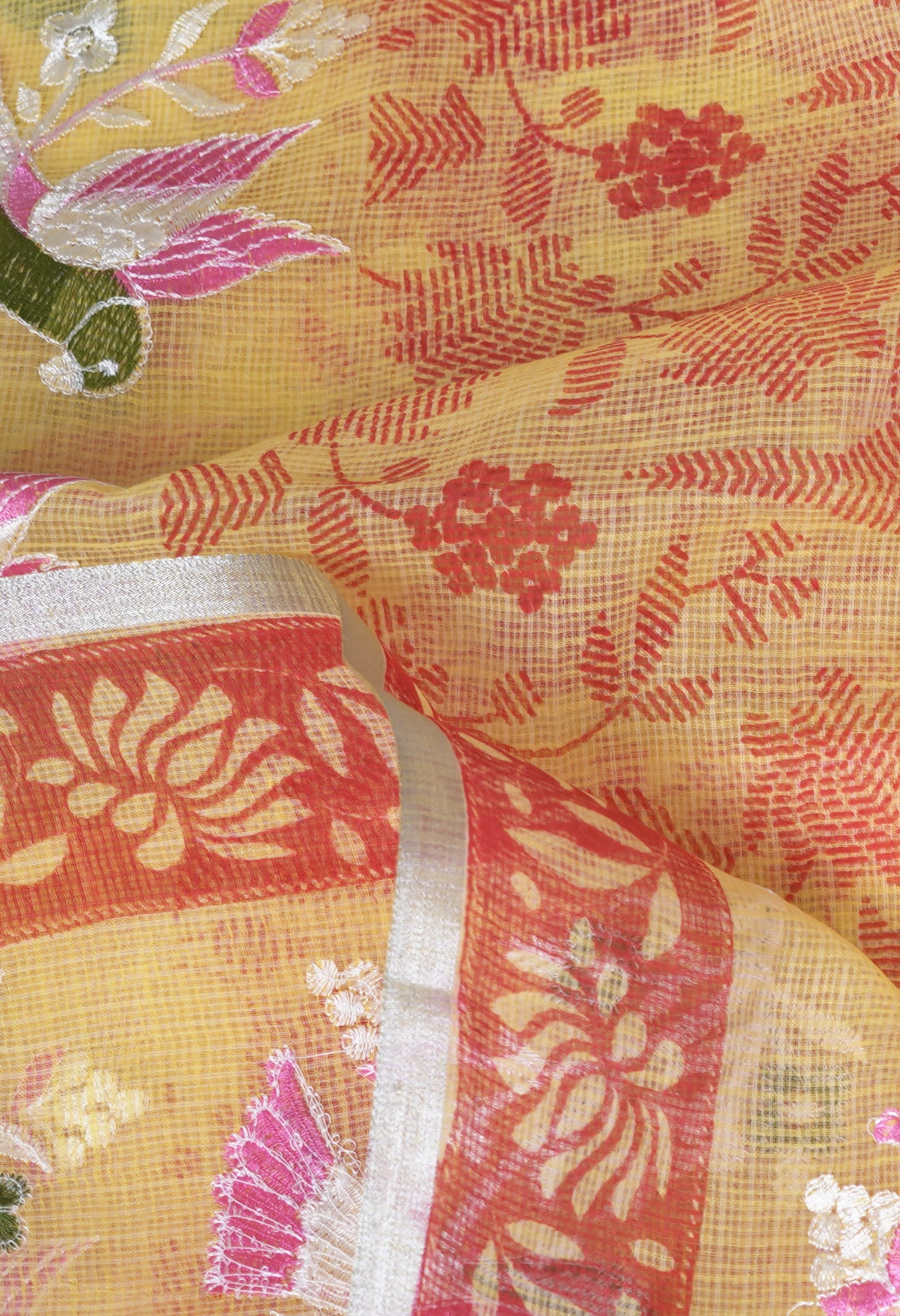 Yellow Pure Hand Painted With Emboridery Kota Saree-UNM82567