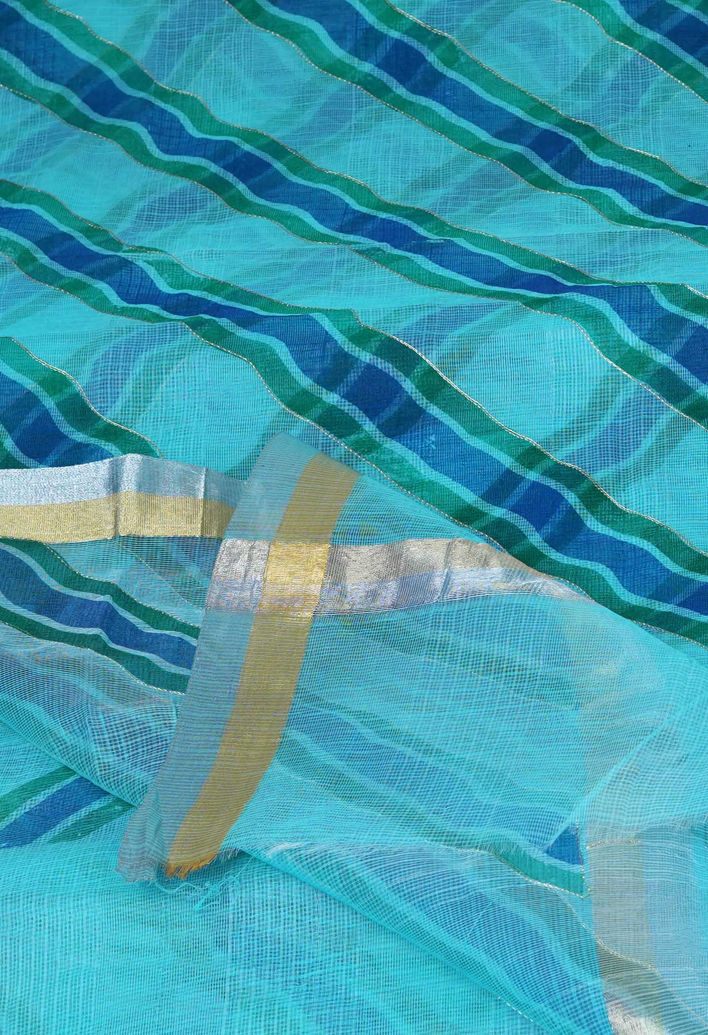 Blue Pure Hand Painted With Emboridery Kota Saree-UNM82568