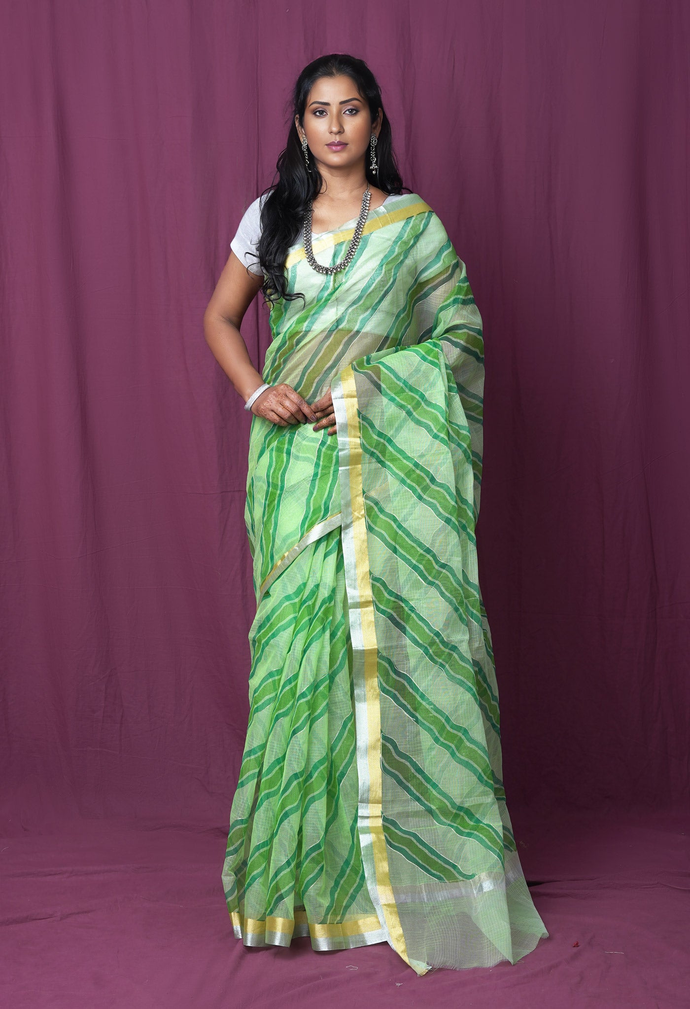 Green Pure Hand Painted With Emboridery Kota Saree-UNM82569