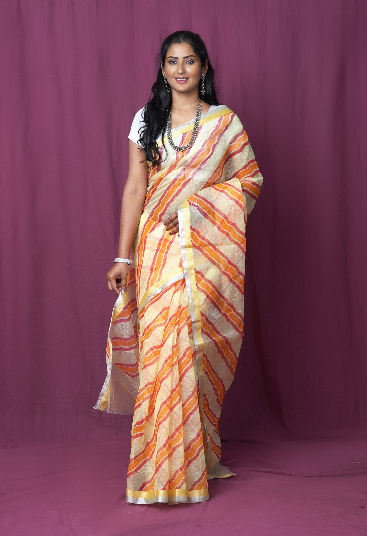 Yellow Pure Hand Painted With Emboridery Kota Saree-UNM82570