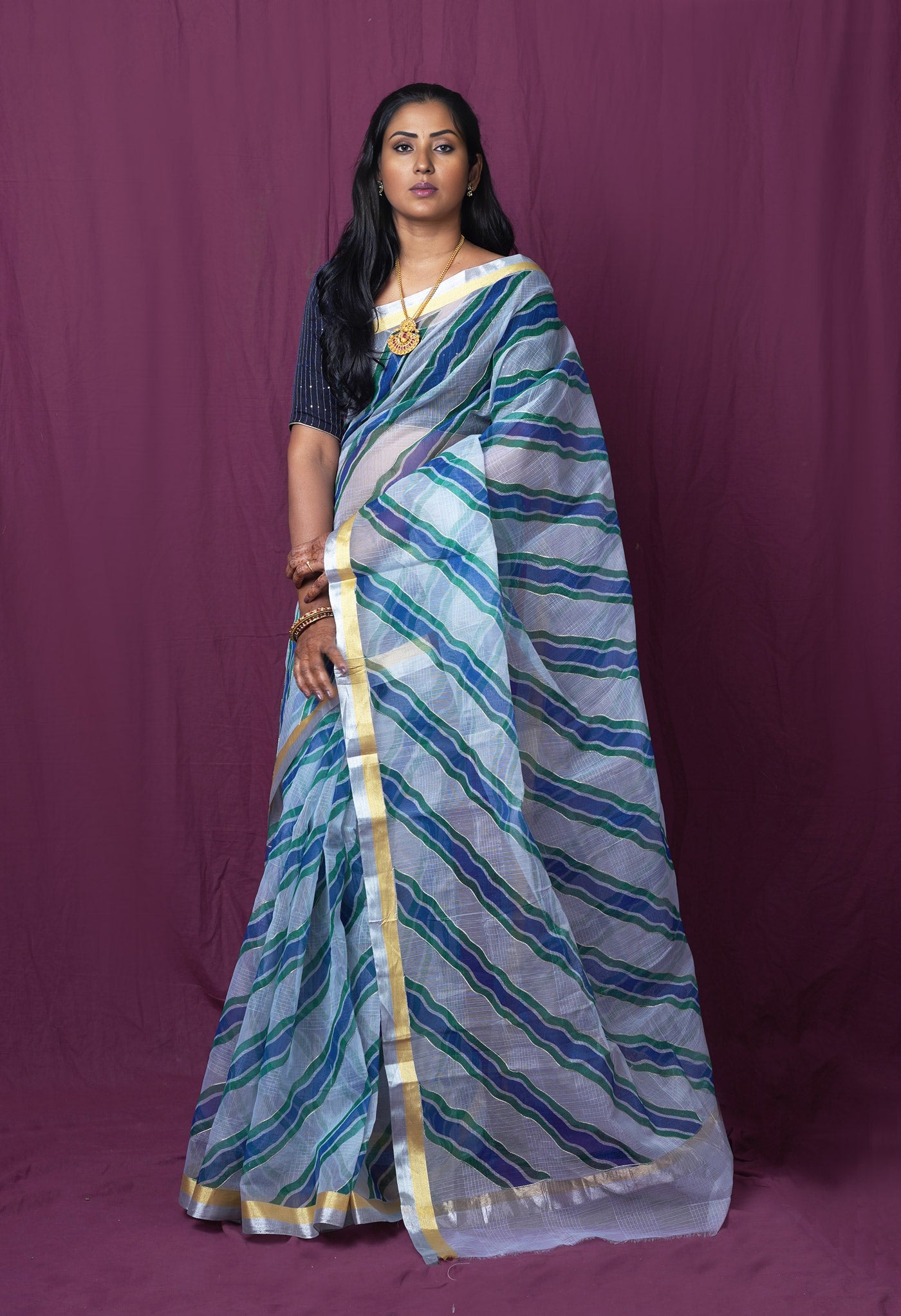 Grey Pure Hand Painted With Emboridery Kota Saree-UNM82571